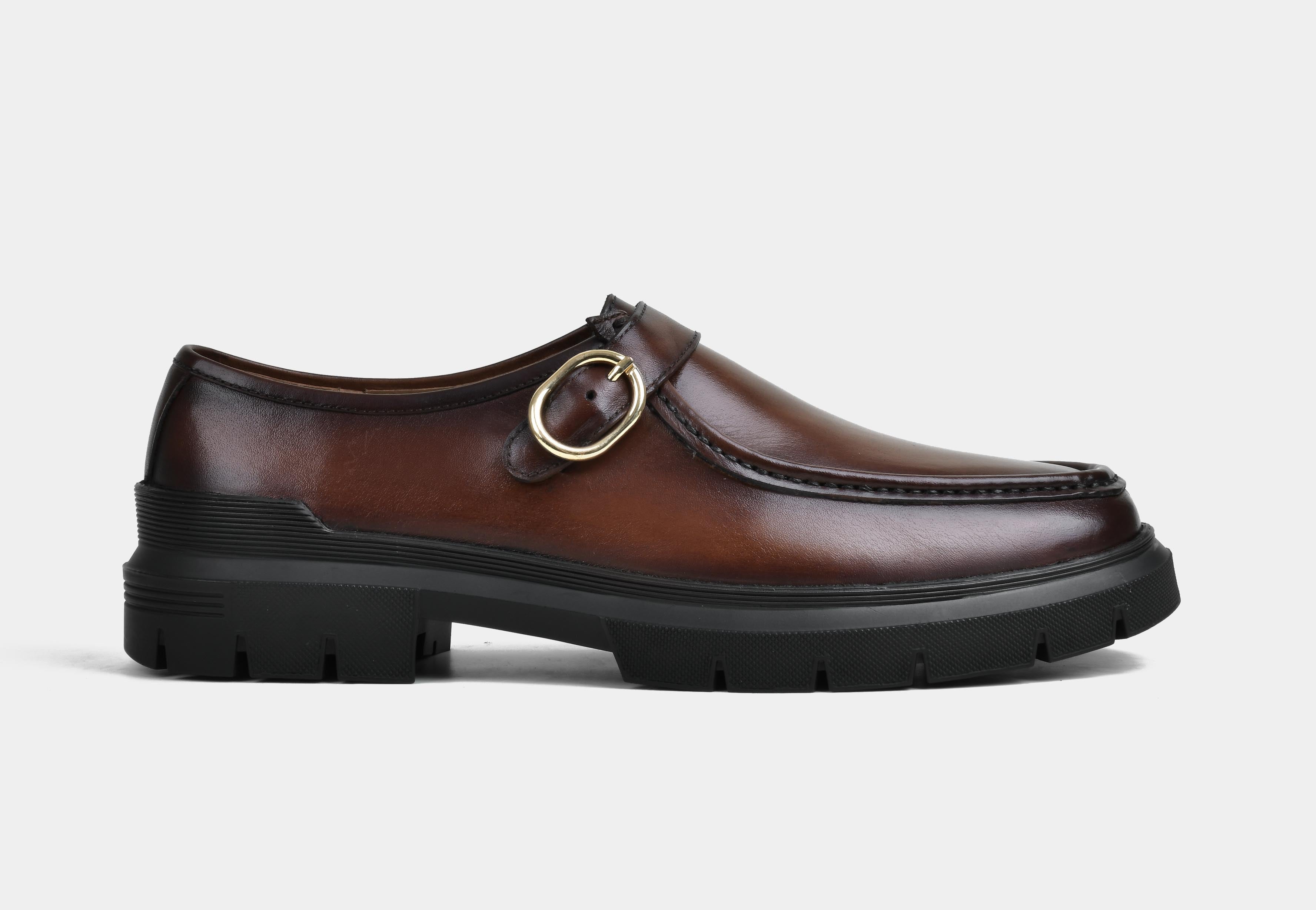 MEN MID-BROWN MONK SINGLE BUCKLE SHOES | STRIDEGRIP (Reserved-Release)