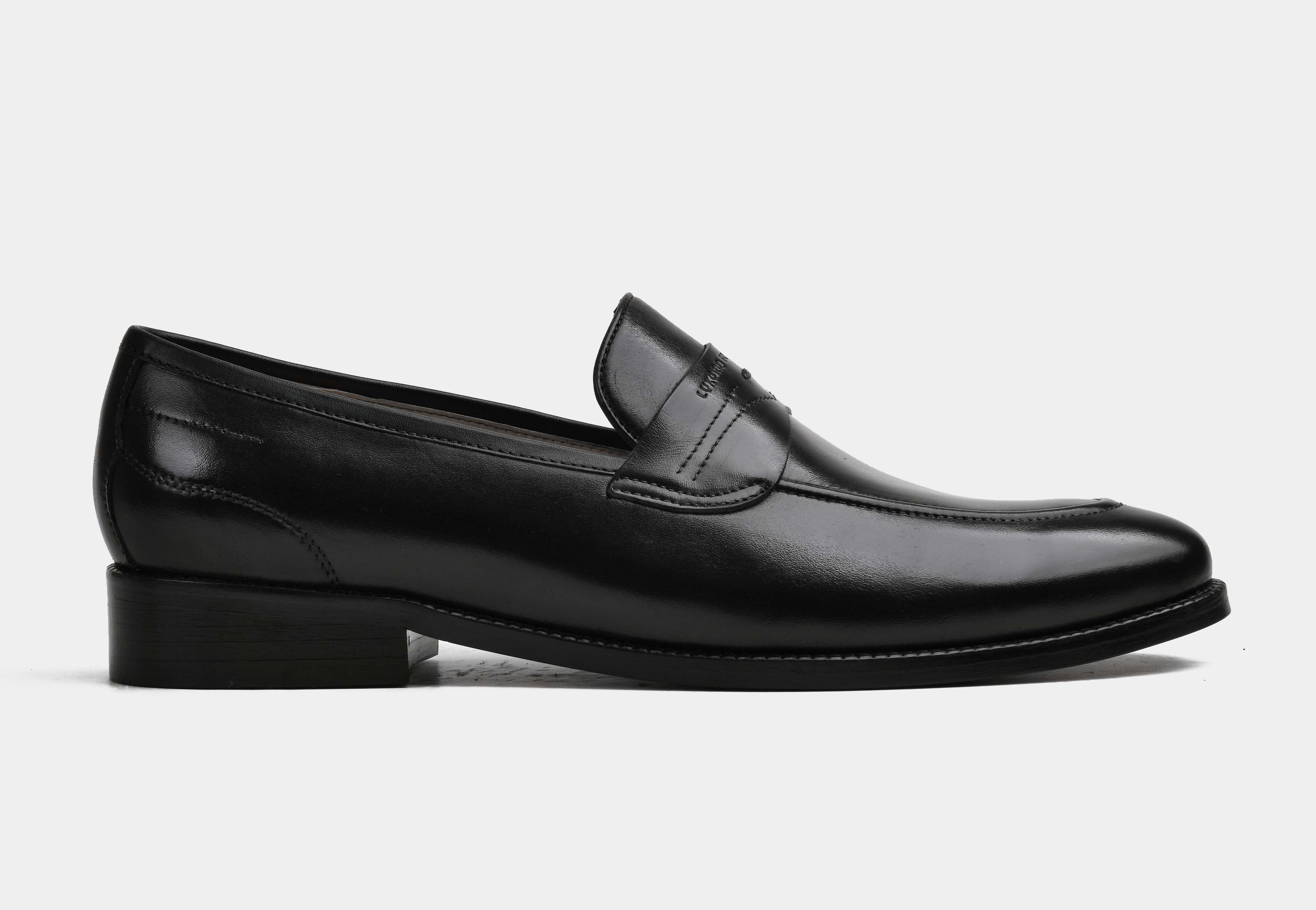REGALLO | MEN BLACK HAND-FINISHED PENNY LOAFERS