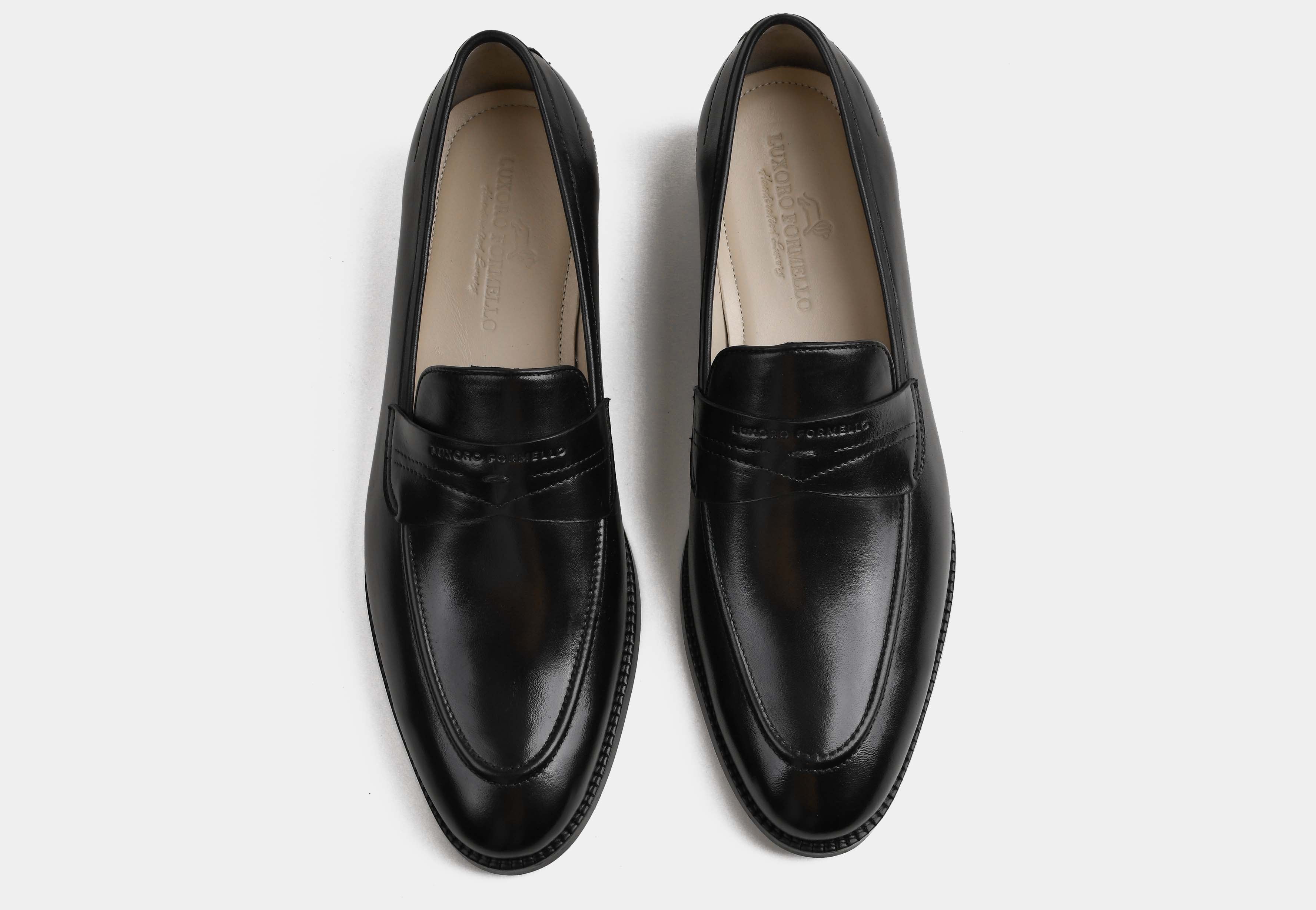 REGALLO | MEN BLACK HAND-FINISHED PENNY LOAFERS