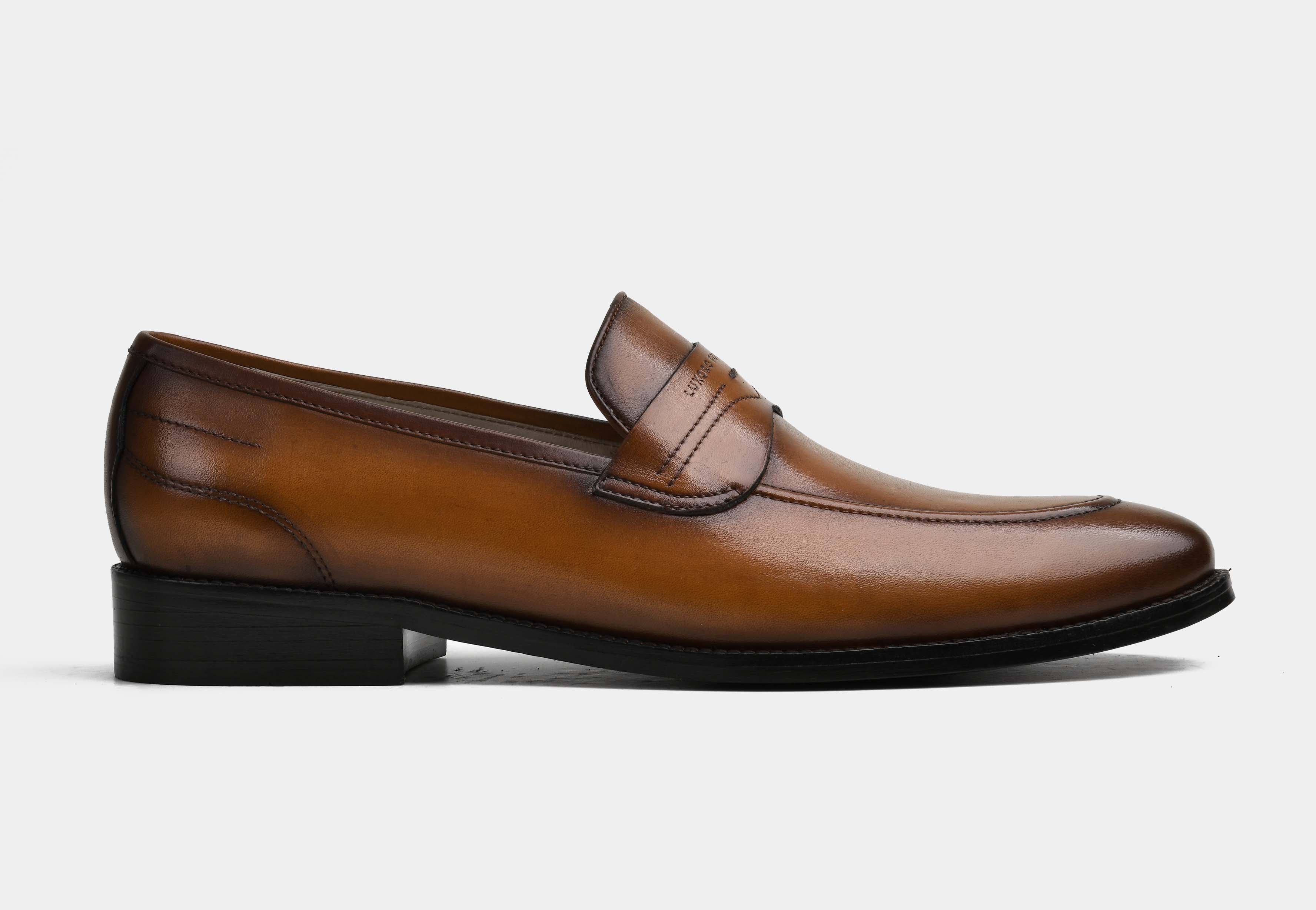 REGALLO | MEN TAN HAND-BURNISHED PENNY LOAFERS