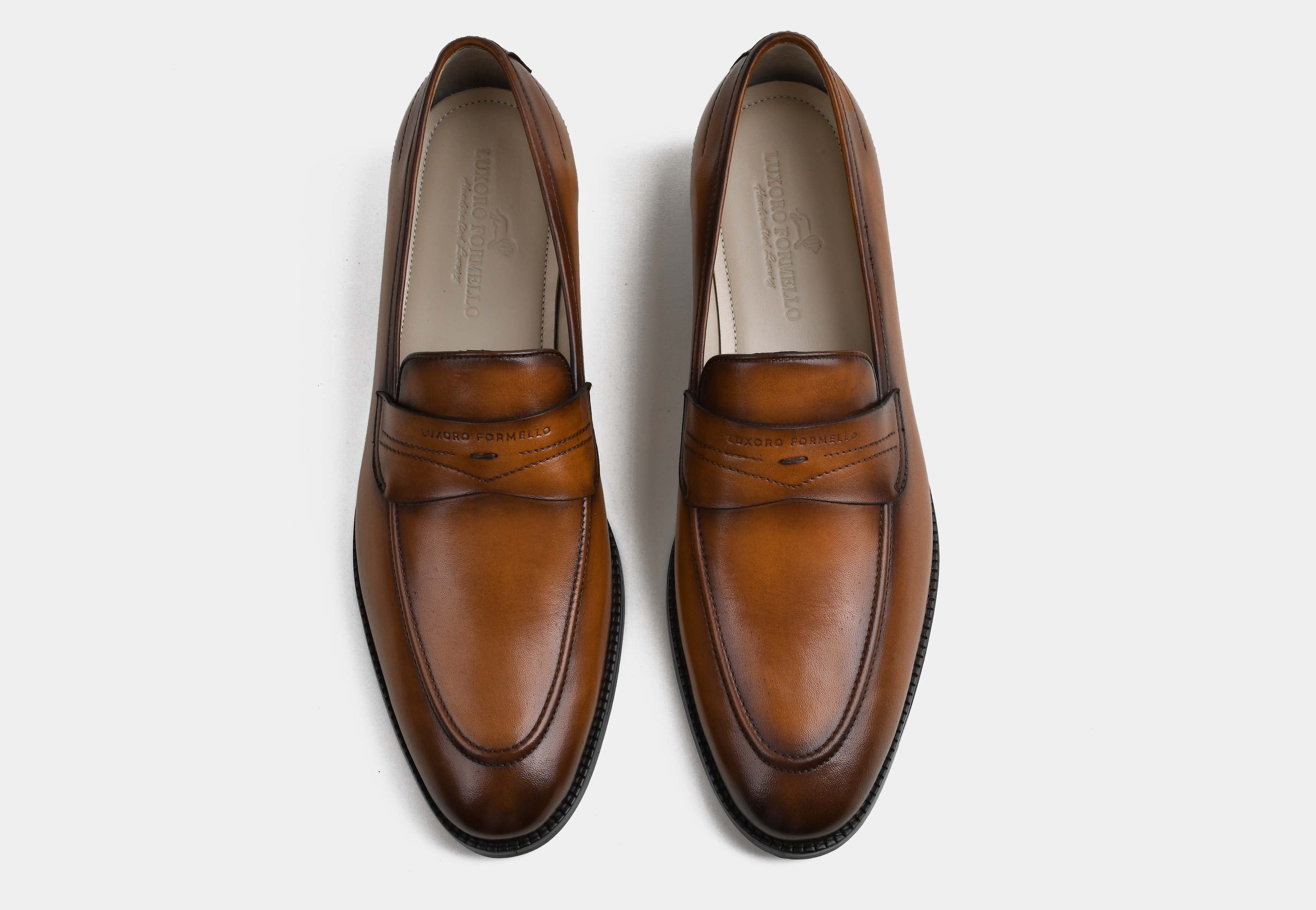 REGALLO | MEN TAN HAND-BURNISHED PENNY LOAFERS