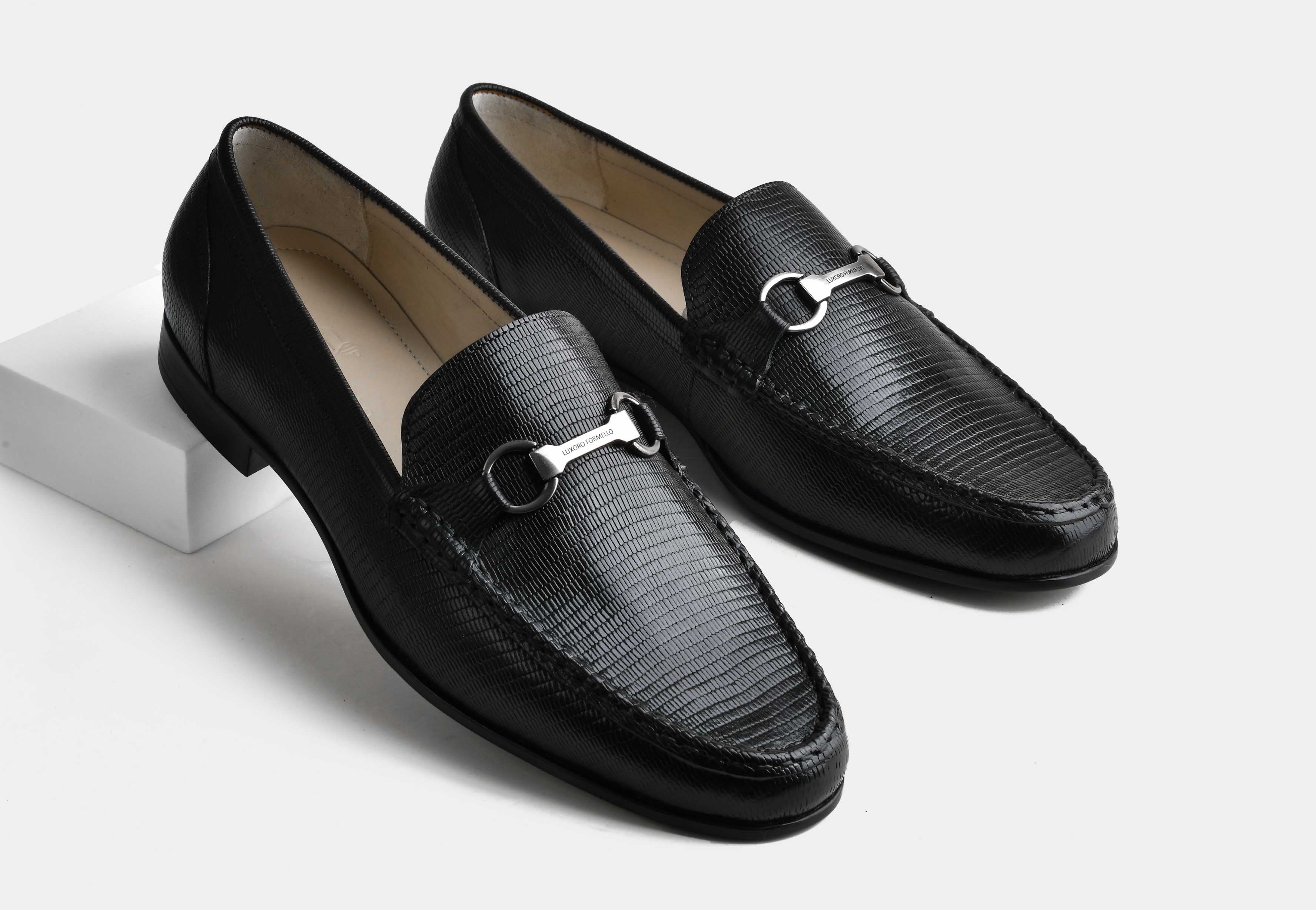 MONTERO | MEN BLACK EMBOSSED LEATHER HORSEBIT LOAFERS