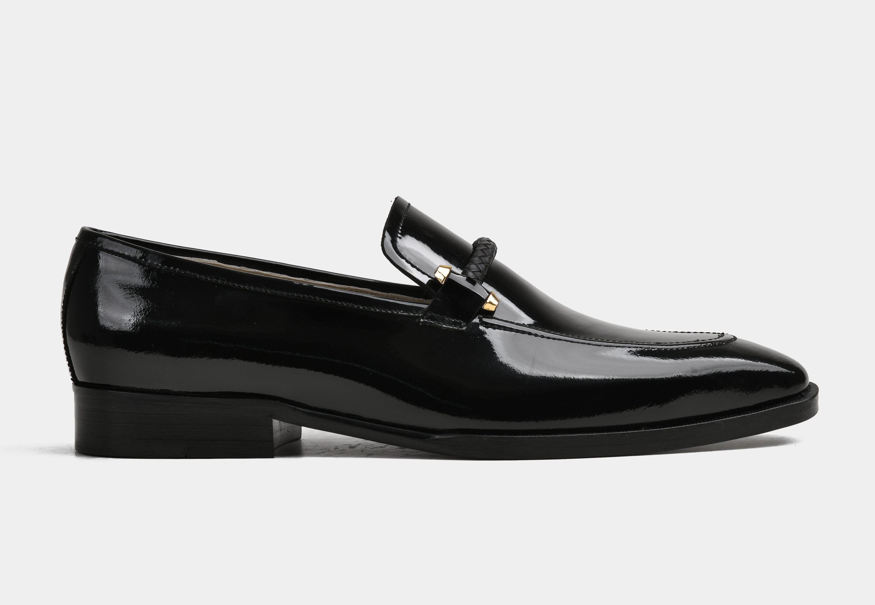 PETRO | MEN BLACK PATENT BRAIDED STRAP LOAFERS