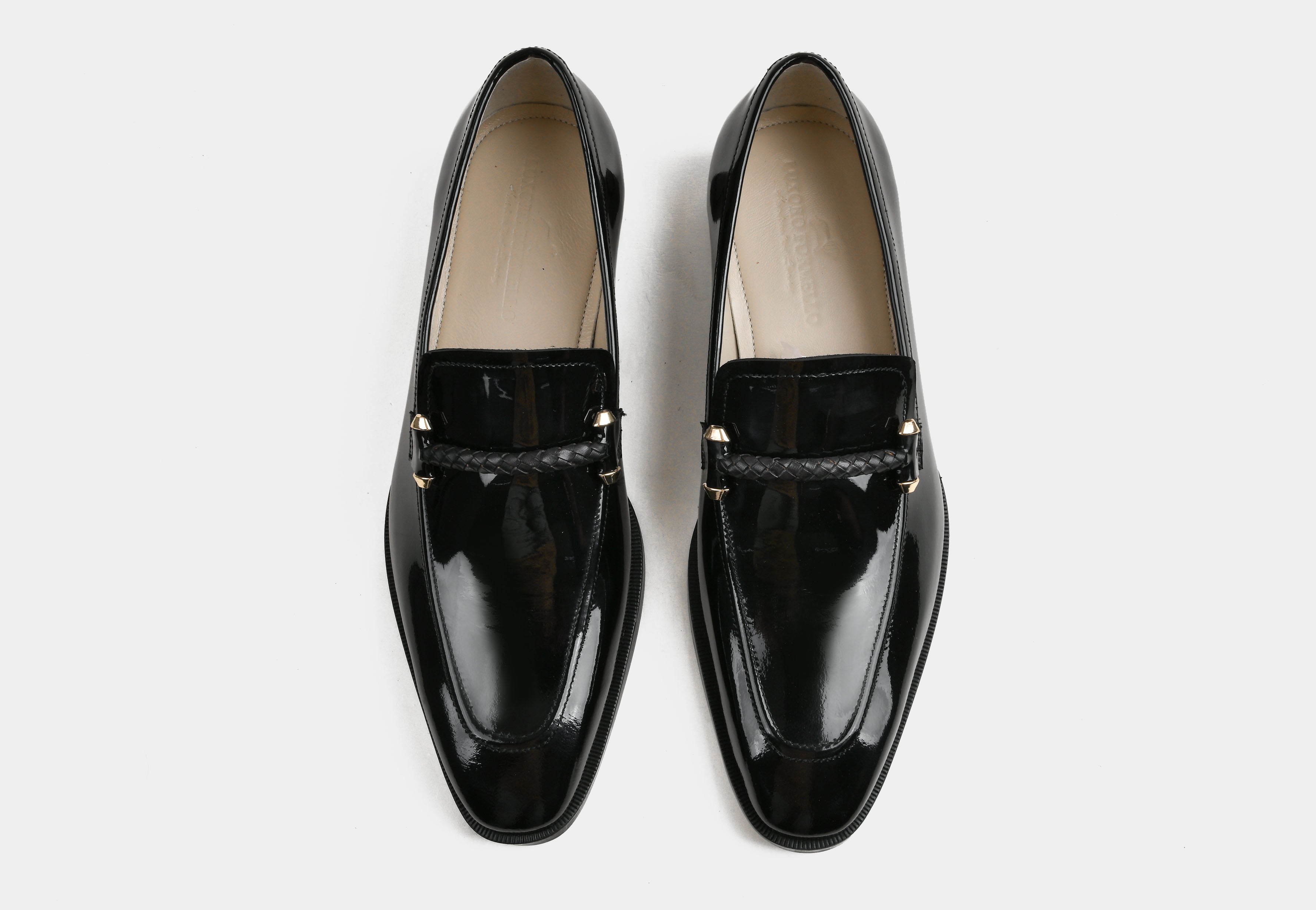 PETRO | MEN BLACK PATENT BRAIDED STRAP LOAFERS