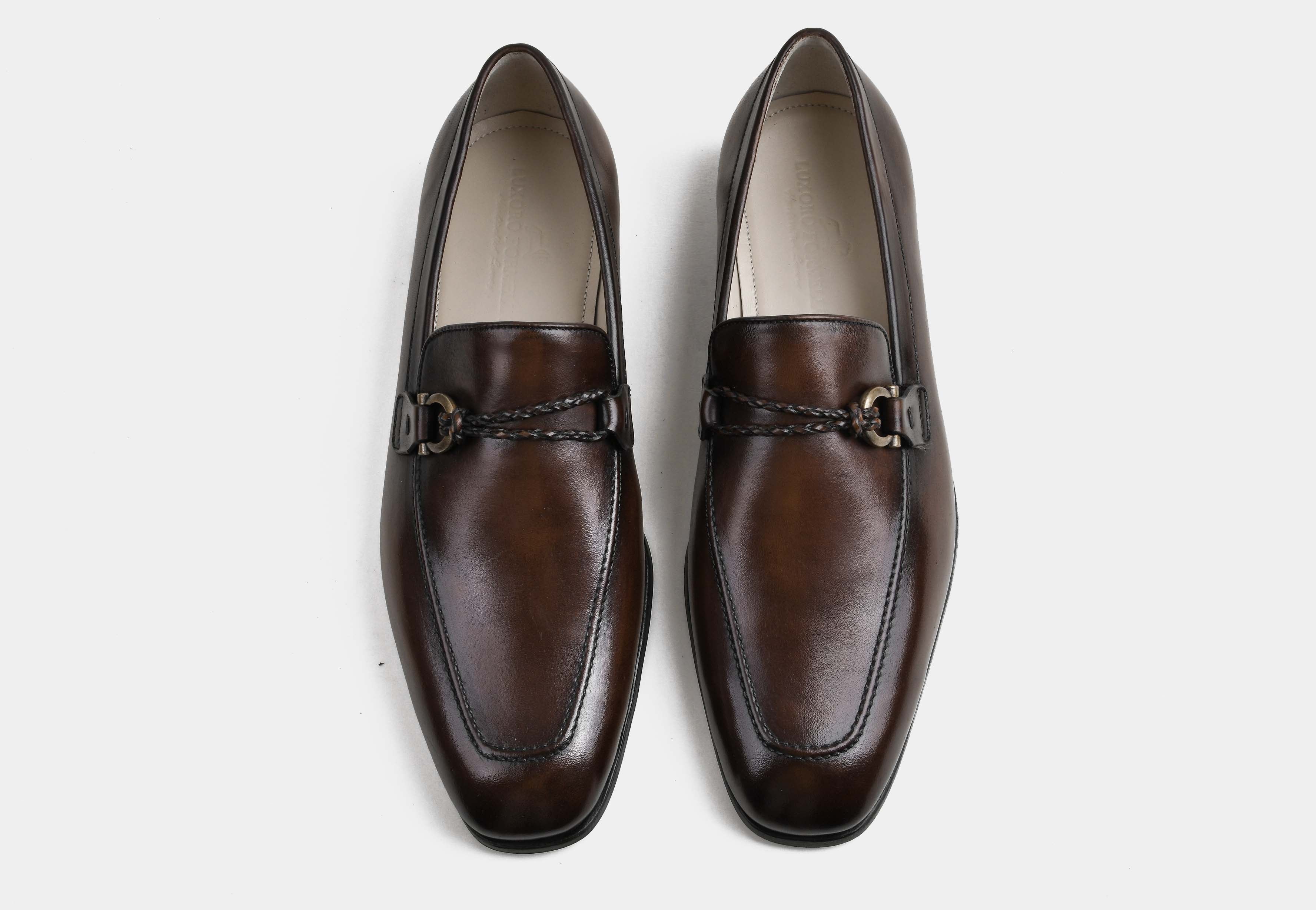 TRENZO | MEN BROWN HAND-BURNISHED BRAIDED BIT LOAFERS