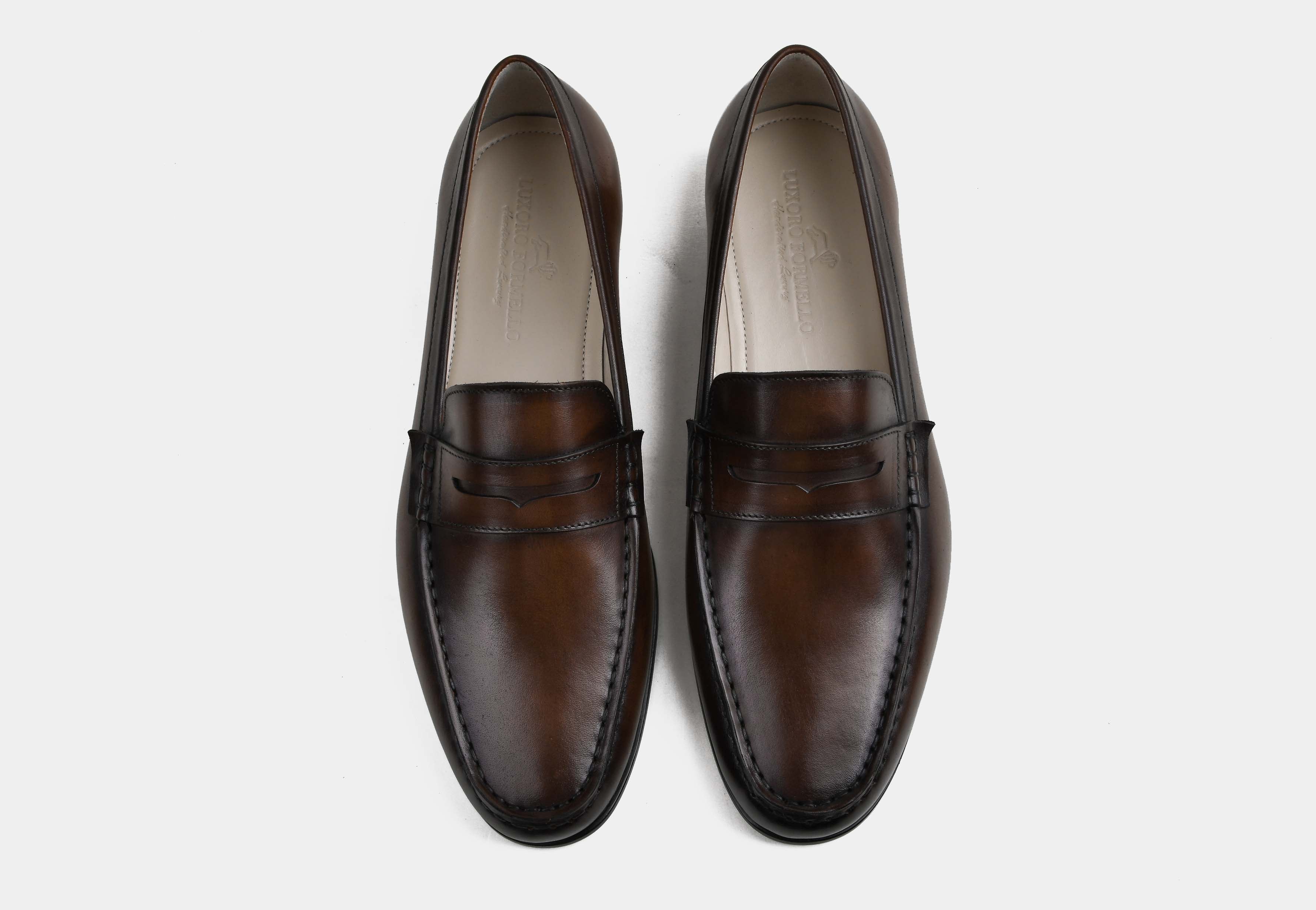 ARENNA | MEN BROWN HAND-BURNISHED CALF LEATHER PENNY LOAFERS