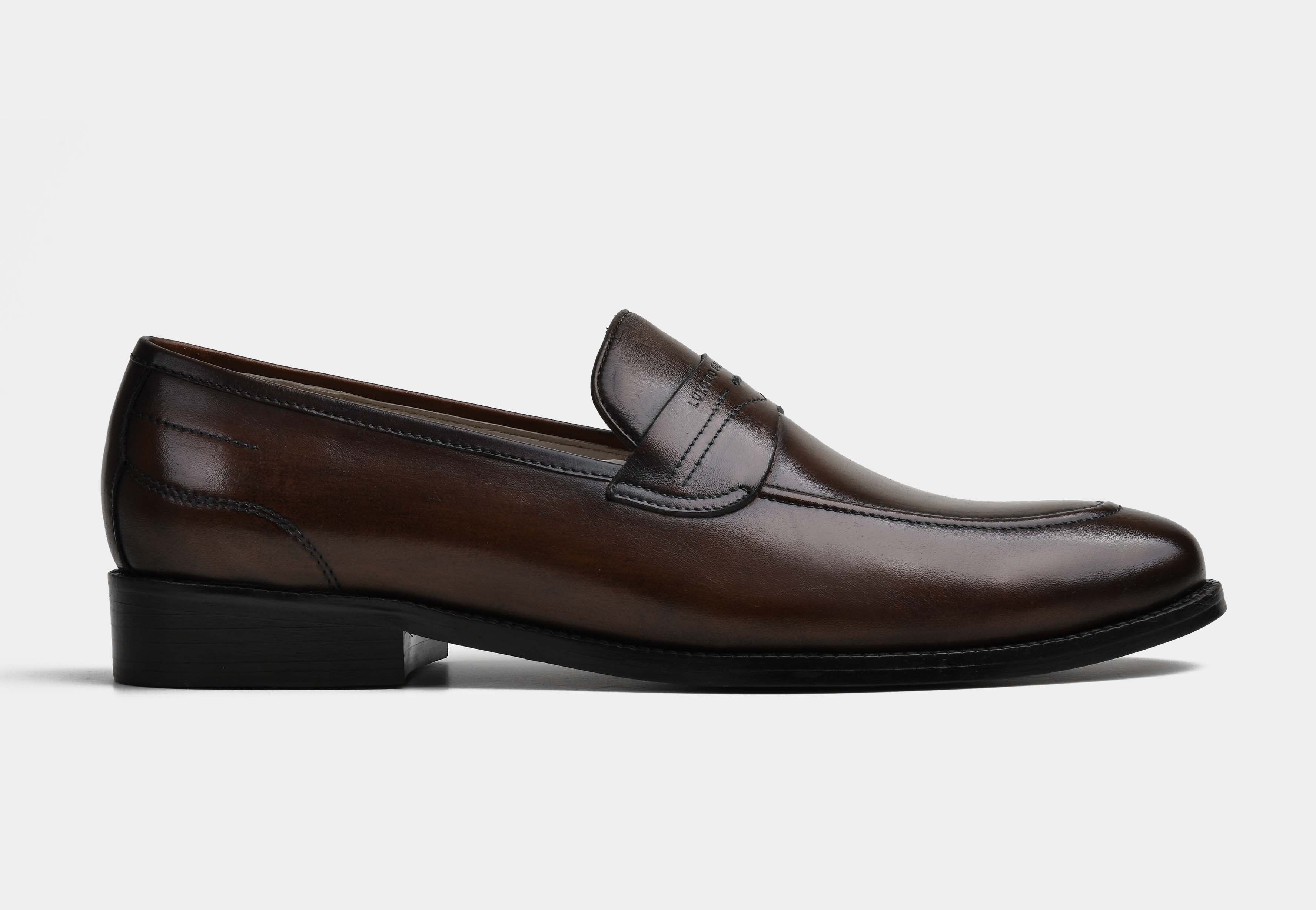 REGALLO | MEN BROWN HAND-BURNISHED PENNY LOAFERS