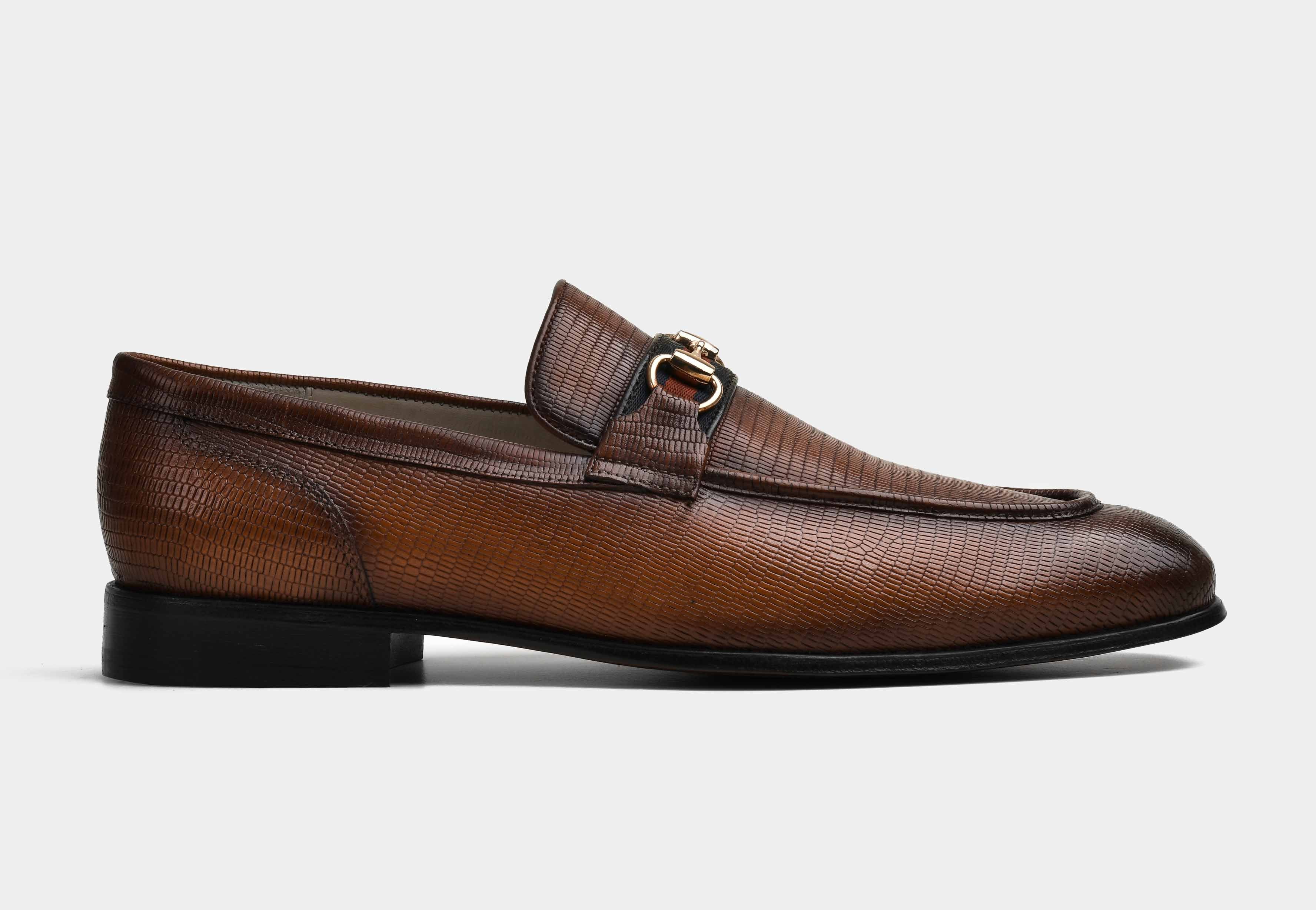 VARENO | MEN TAN TEXTURED HORSEBIT LOAFERS