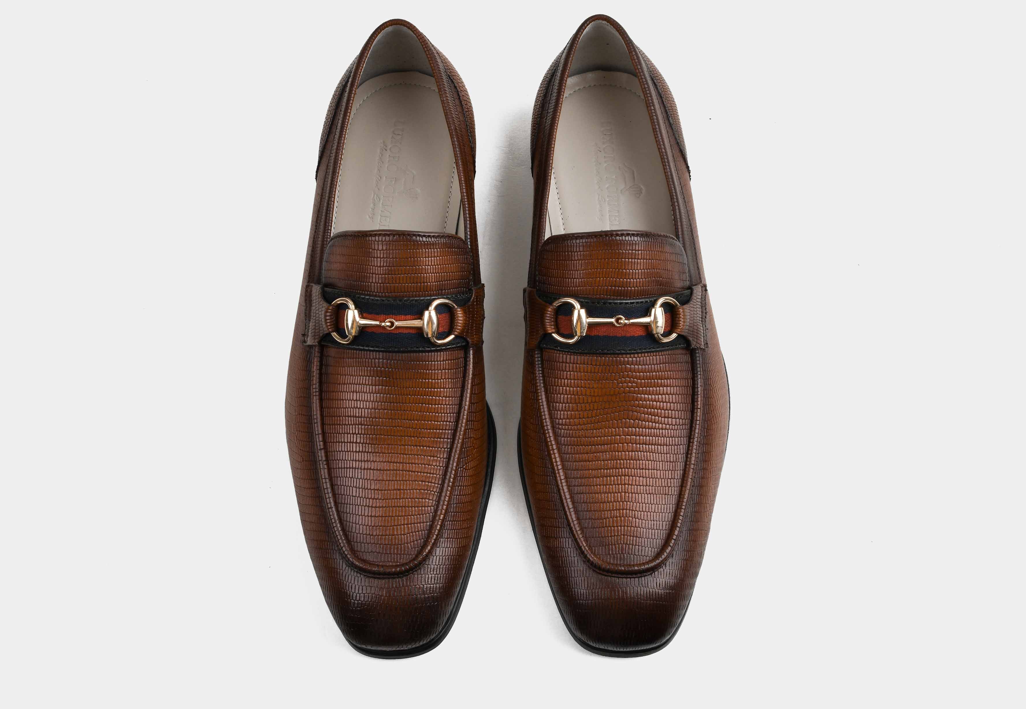 VARENO | MEN TAN TEXTURED HORSEBIT LOAFERS