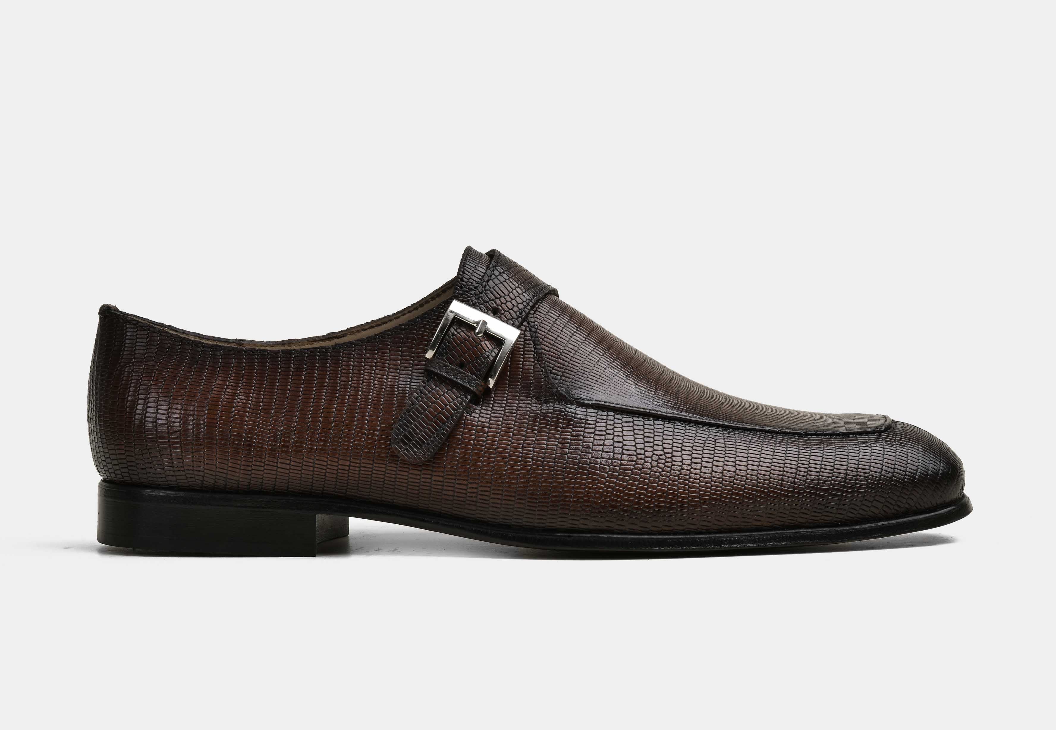 LAVENTO | MEN BROWN TEXTURED LEATHER MONK STRAP SHOES
