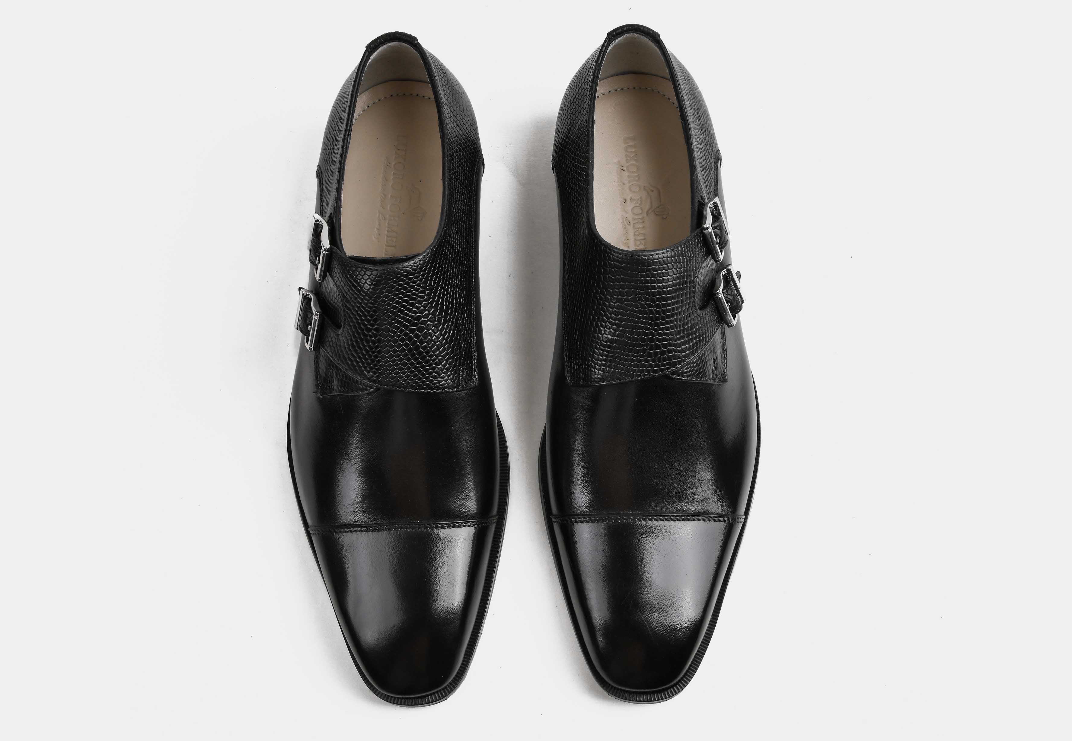VERANO | MEN BLACK CALF LEATHER DOUBLE MONK STRAP SHOES