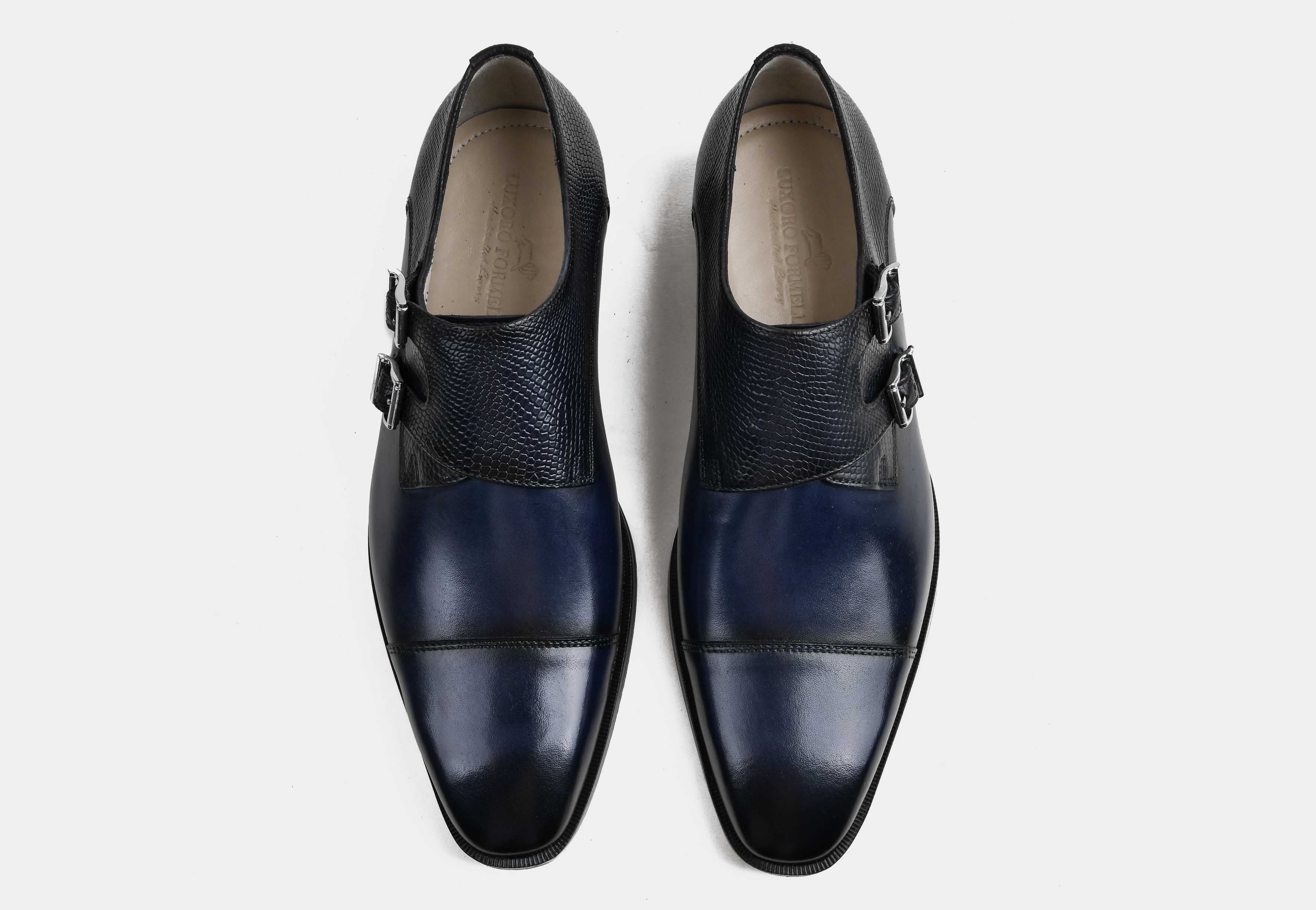 VERANO | MEN MIDNIGHT BLUE CALF LEATHER DOUBLE MONK STRAP SHOES