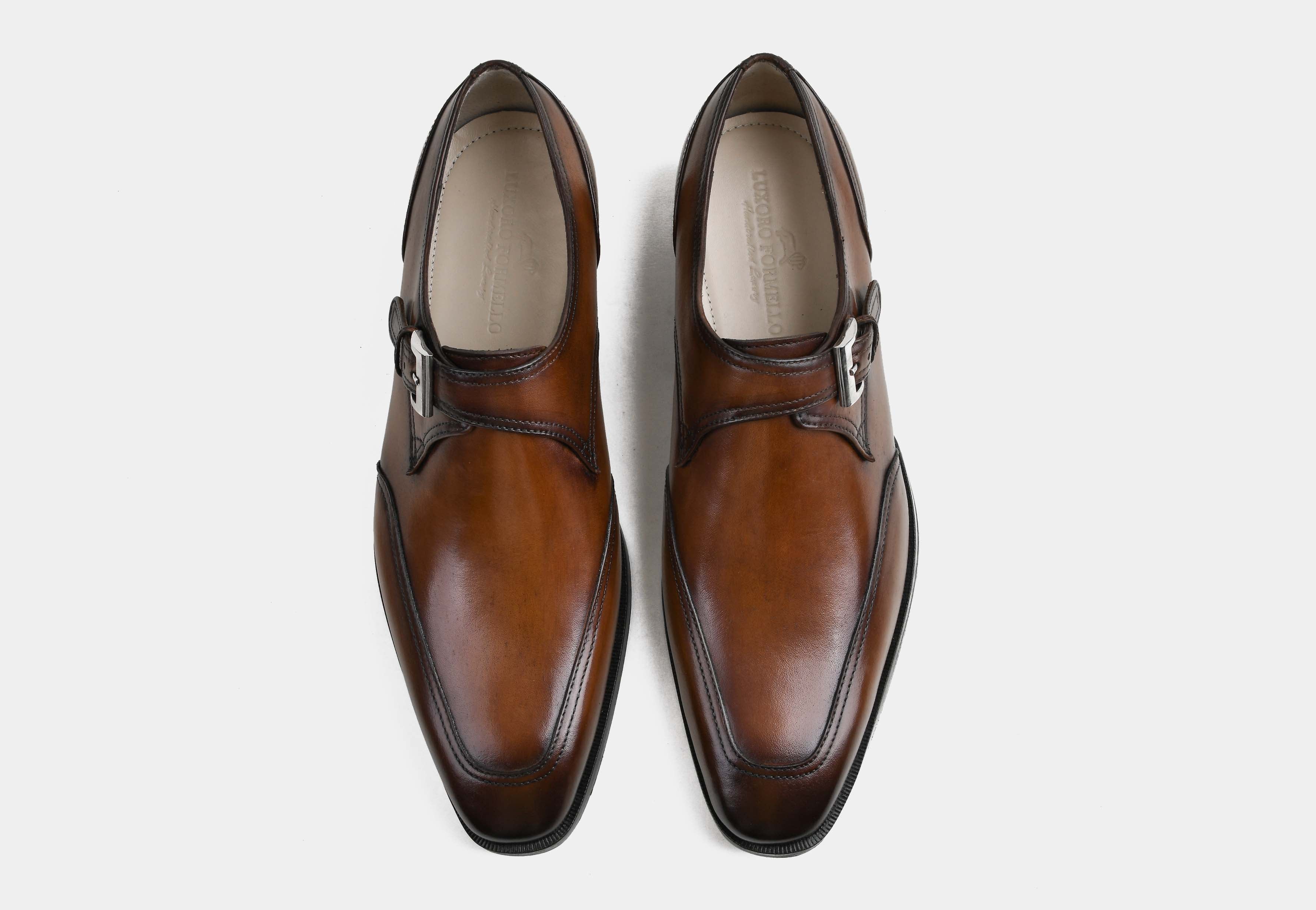 DEVLIN | MEN COGNAC HAND-FINISHED MONK STRAP SHOES