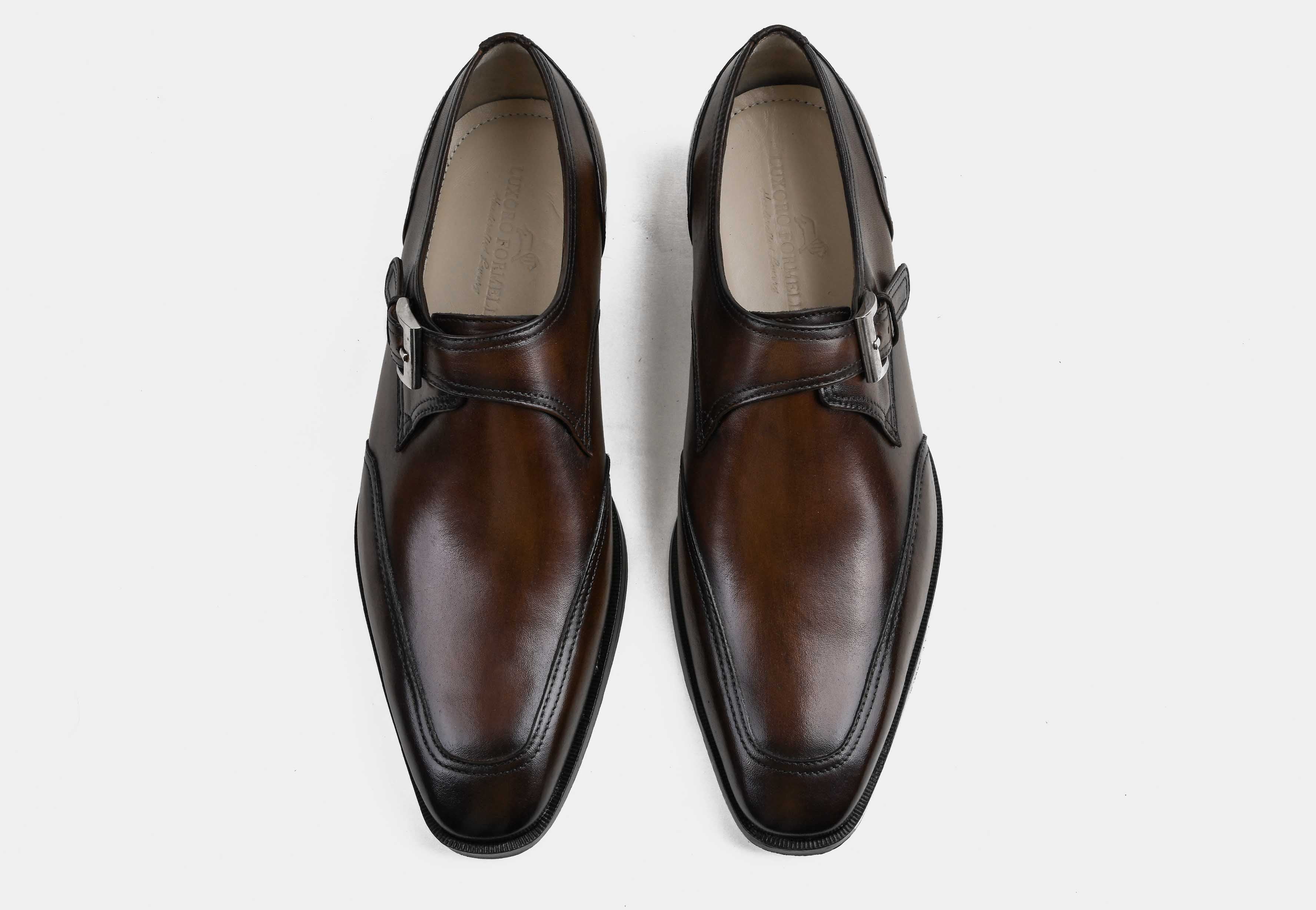 DEVLIN | MEN BROWN HAND-FINISHED MONK STRAP SHOES