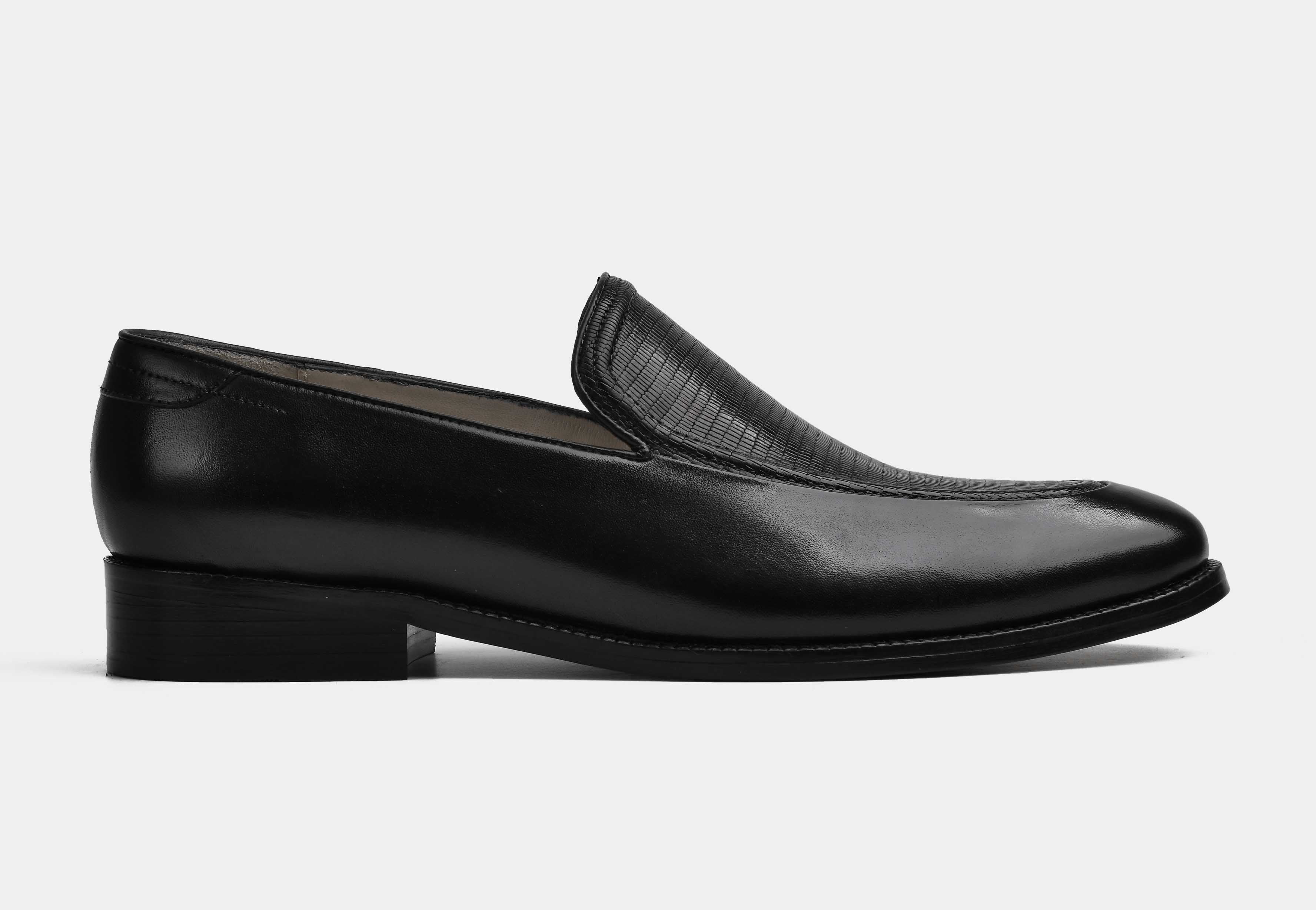 ELIANO | MEN BLACK TEXTURED BELGIAN LOAFERS