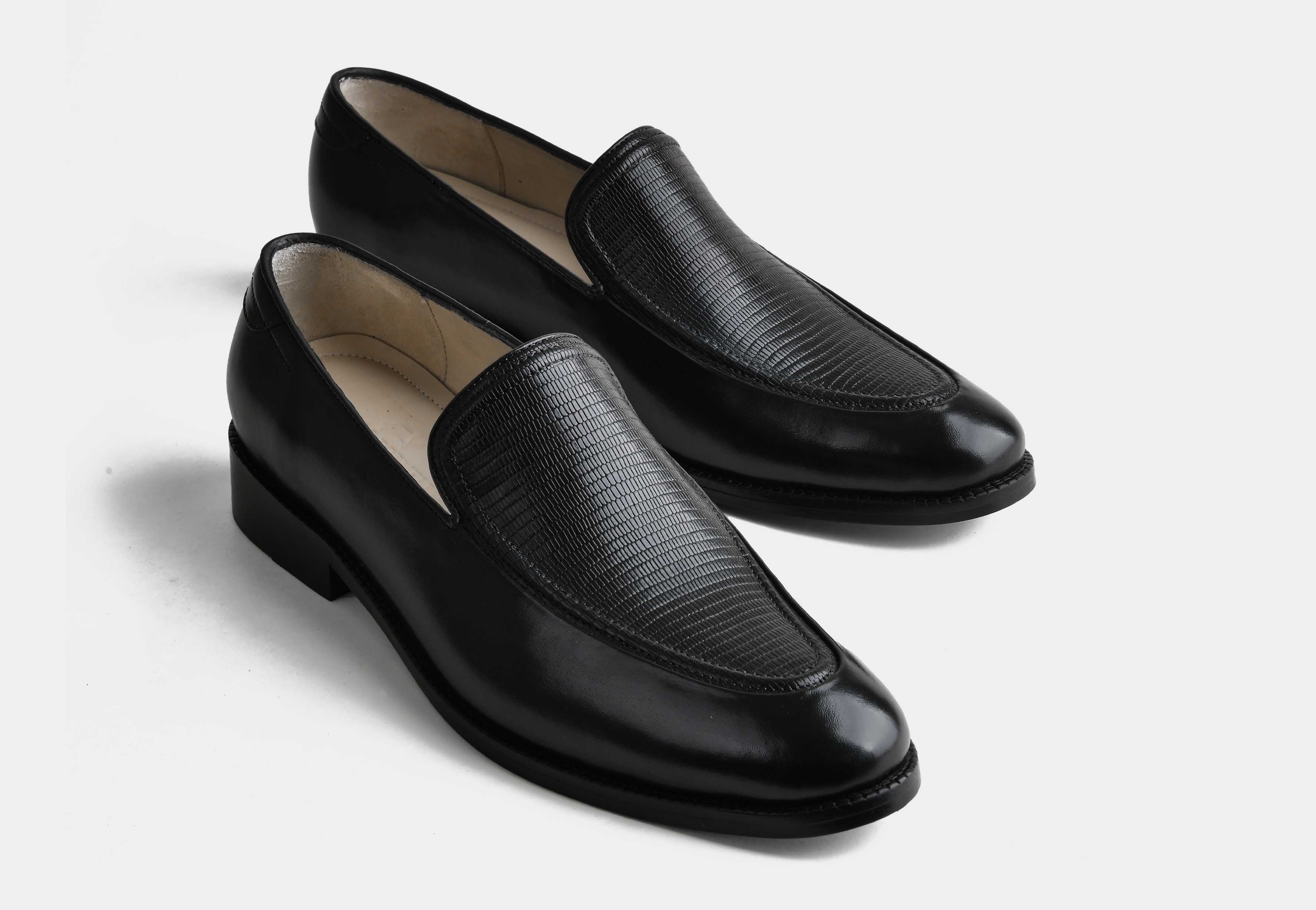 ELIANO | MEN BLACK TEXTURED BELGIAN LOAFERS