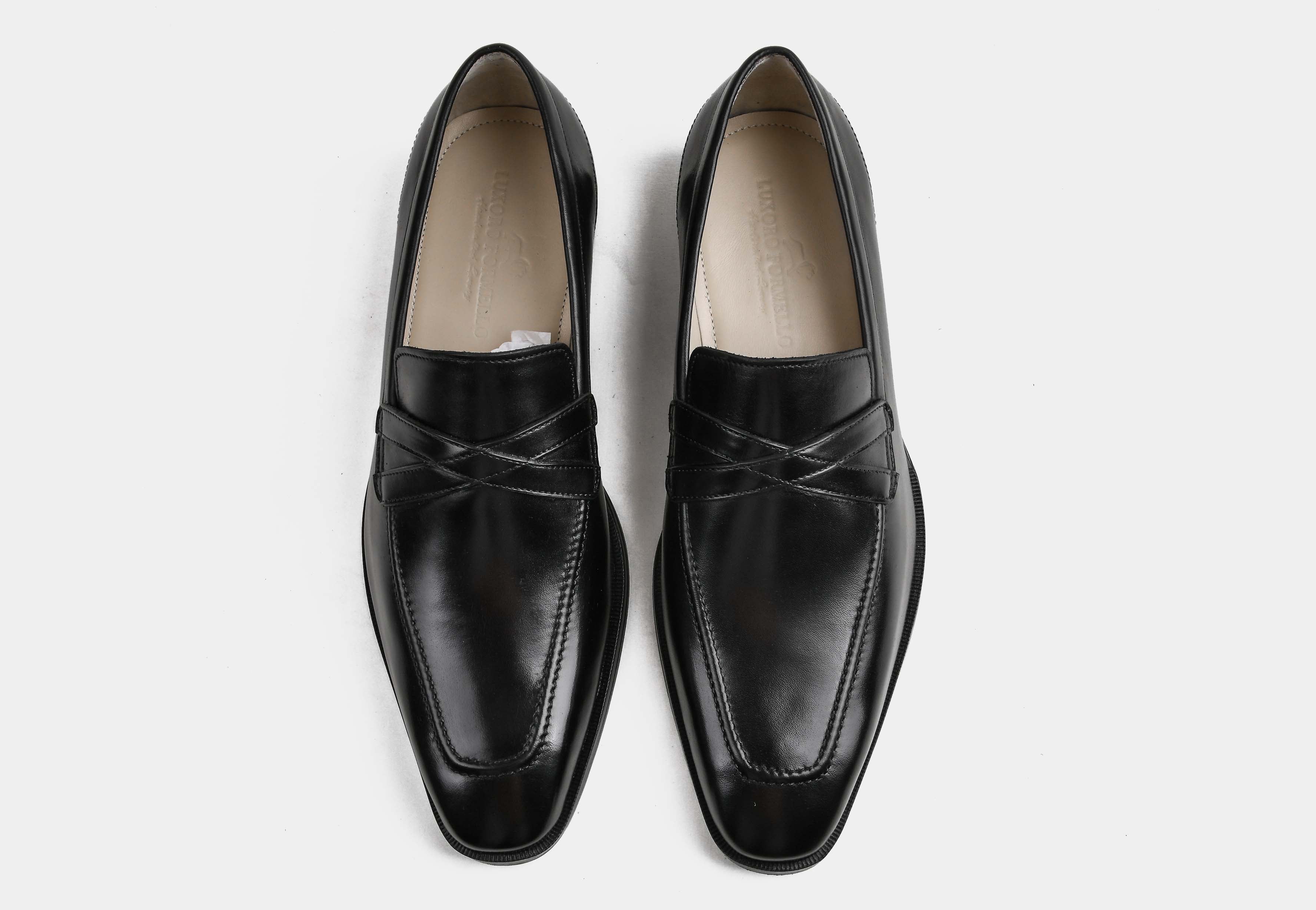 ADRINO | MEN BLACK CROSS-STRAP LOAFERS
