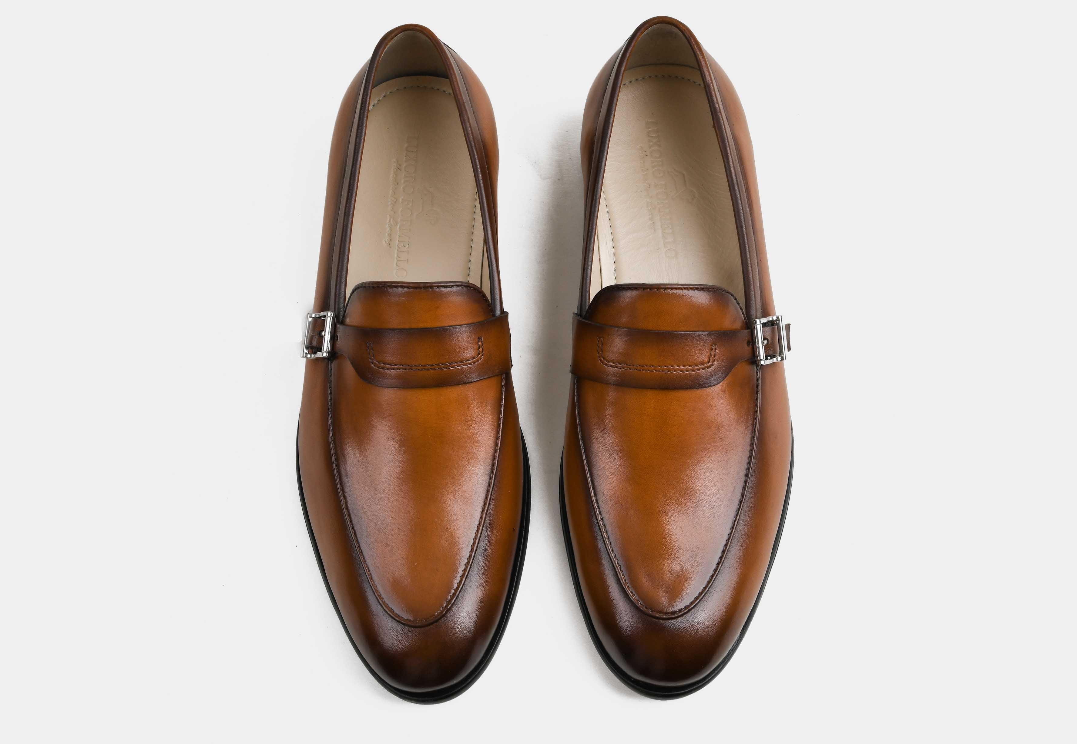 VERO | MEN TAN HAND-BURNISHED BUCKLE STRAP LOAFERS