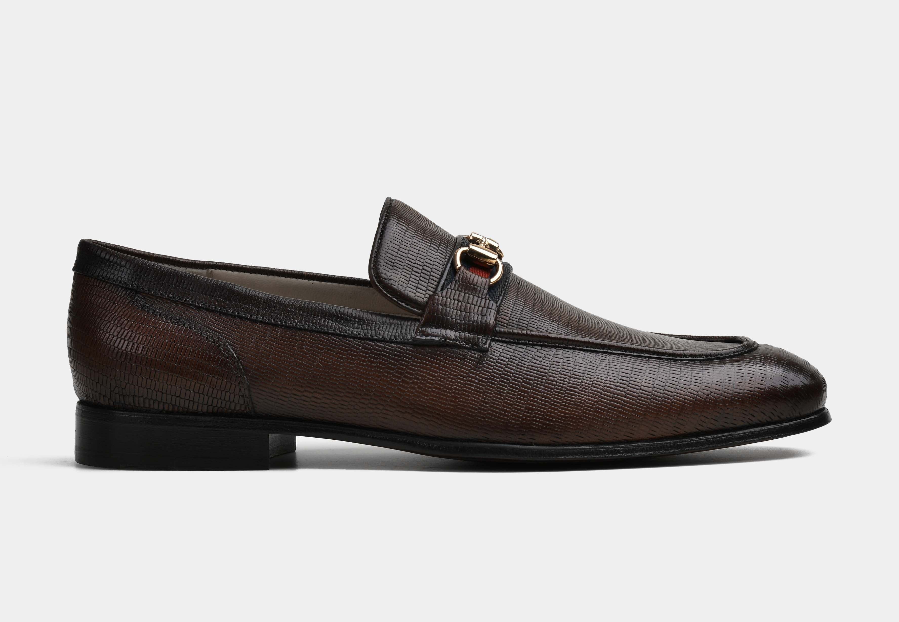 VARENO | MEN BROWN TEXTURED HORSEBIT LOAFERS