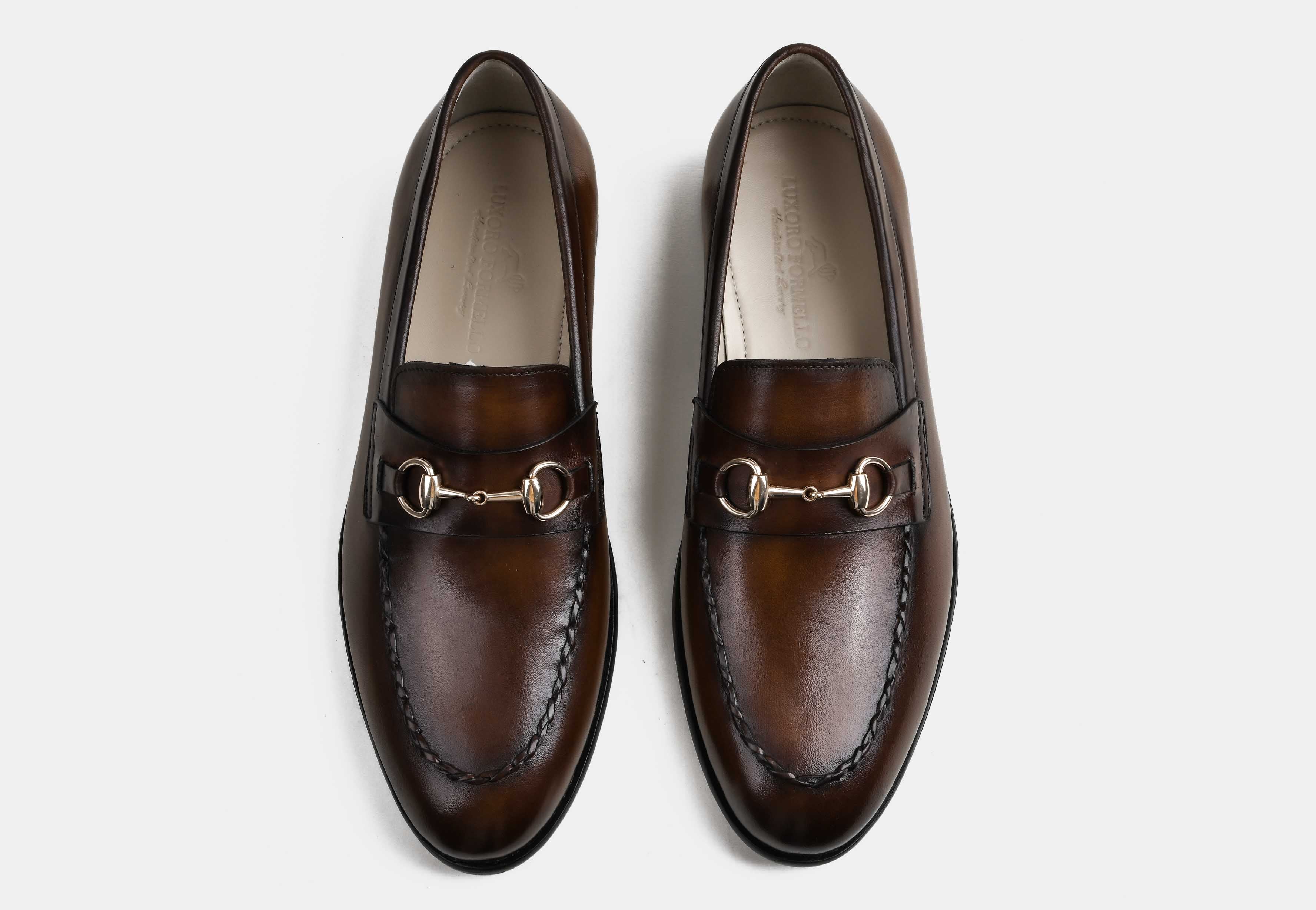 LUCA | MEN BROWN HAND-BURNISHED BUCKLE LOAFERS