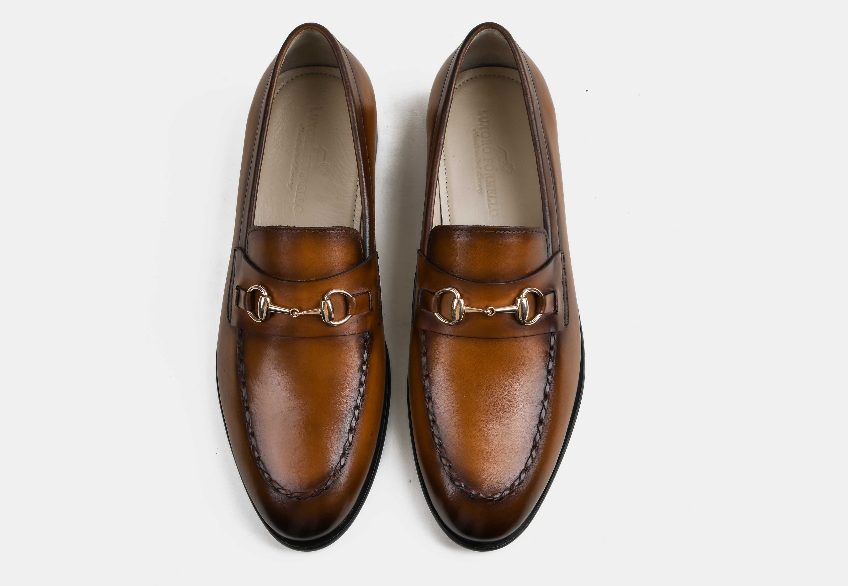 LUCA | MEN TAN HAND-BURNISHED BUCKLE LOAFERS