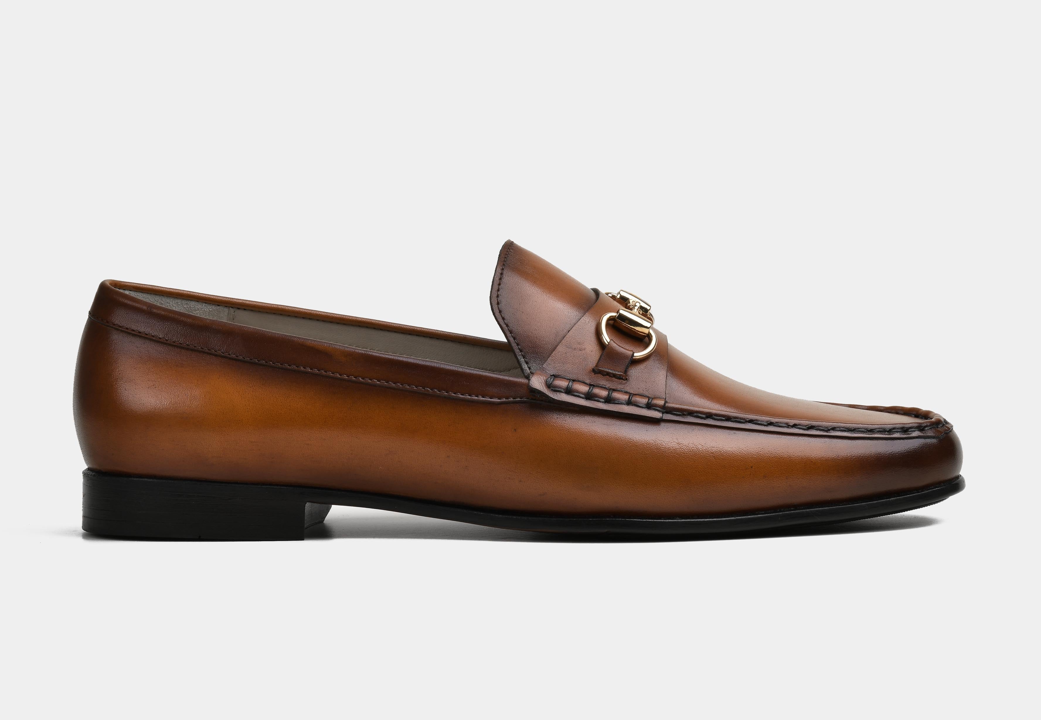 CASSANO| MEN TAN HAND-BURNISHED HORSEBIT LOAFERS