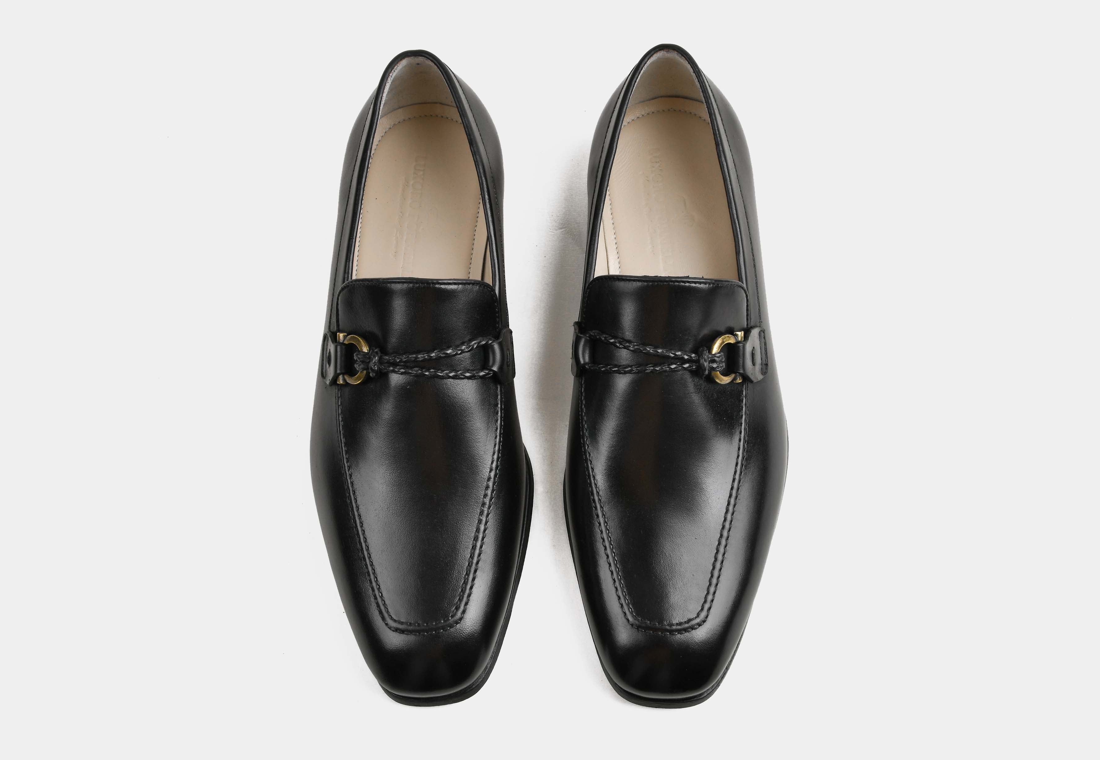 VALENZO | MEN BLACK CALF LEATHER BRAIDED LOAFERS