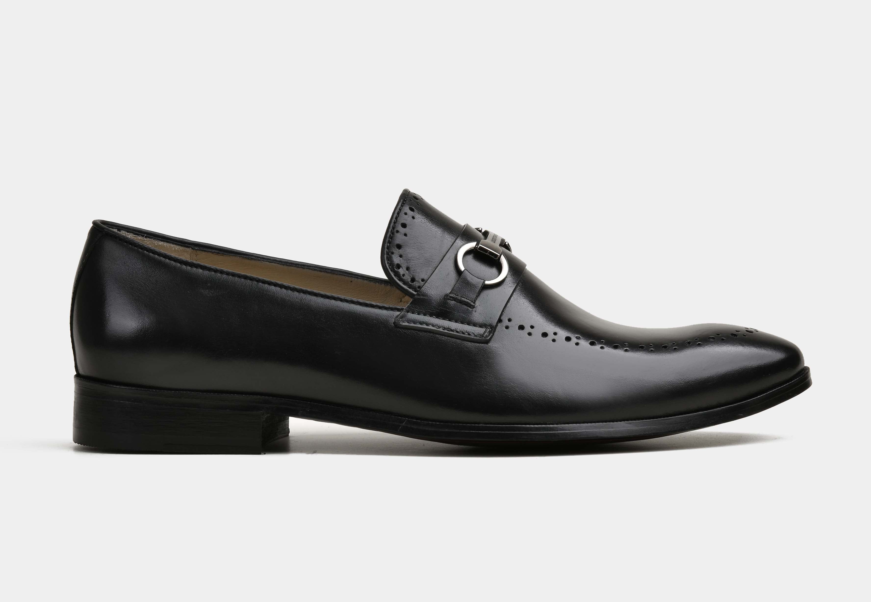 DELVANO | MEN BLACK CALF LEATHER BUCKLE LOAFERS