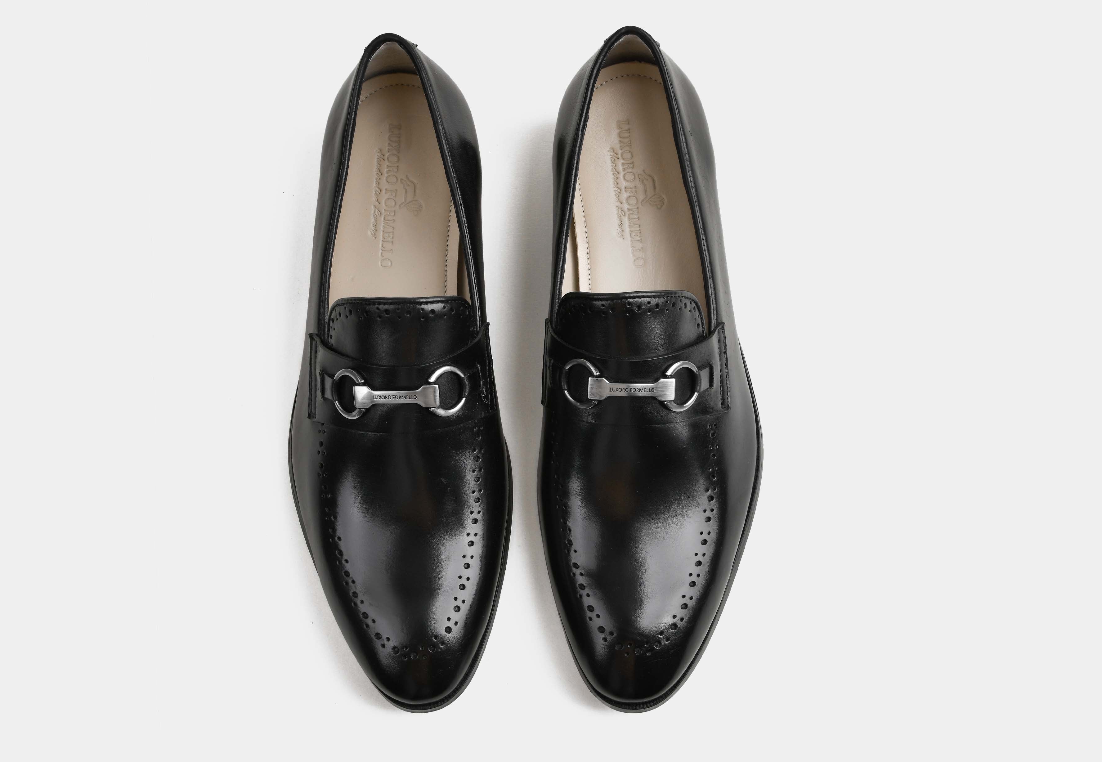 DELVANO | MEN BLACK CALF LEATHER BUCKLE LOAFERS