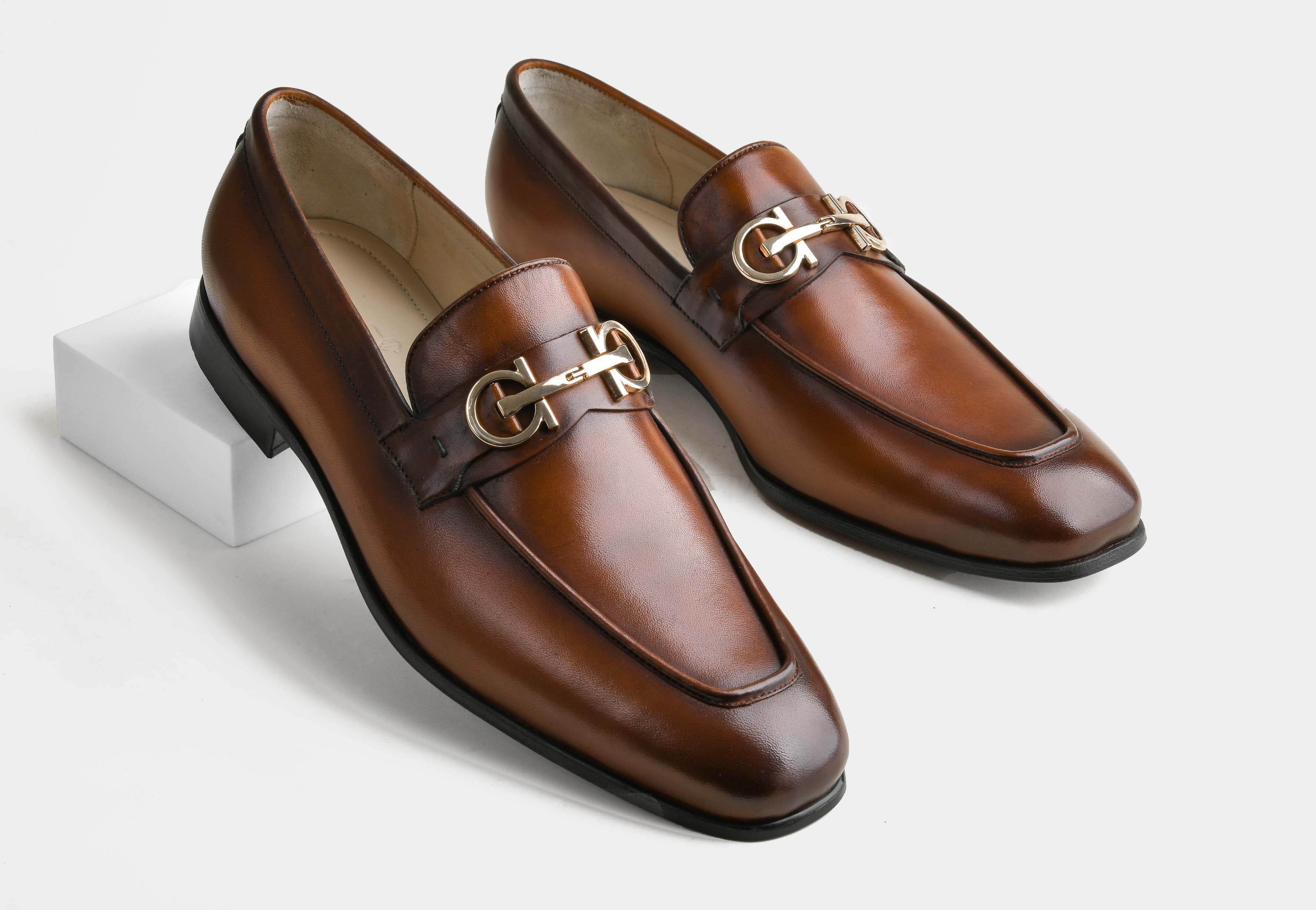 MARCHELLI | MEN TAN HAND-BURNISHED BUCKLE LOAFERS