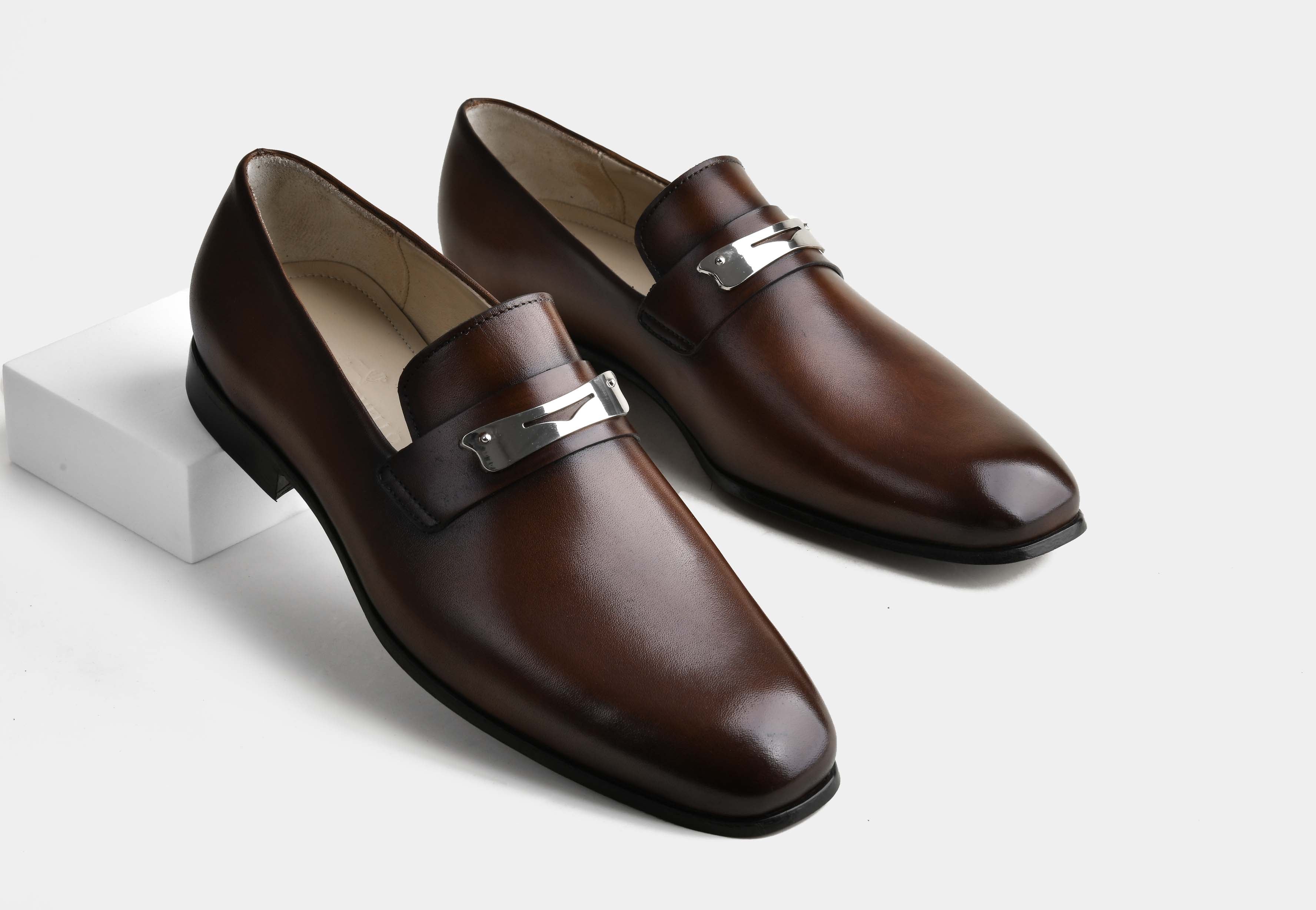 LIVANO | MEN BROWN HAND-BURNISHED CALF LEATHER LOAFERS