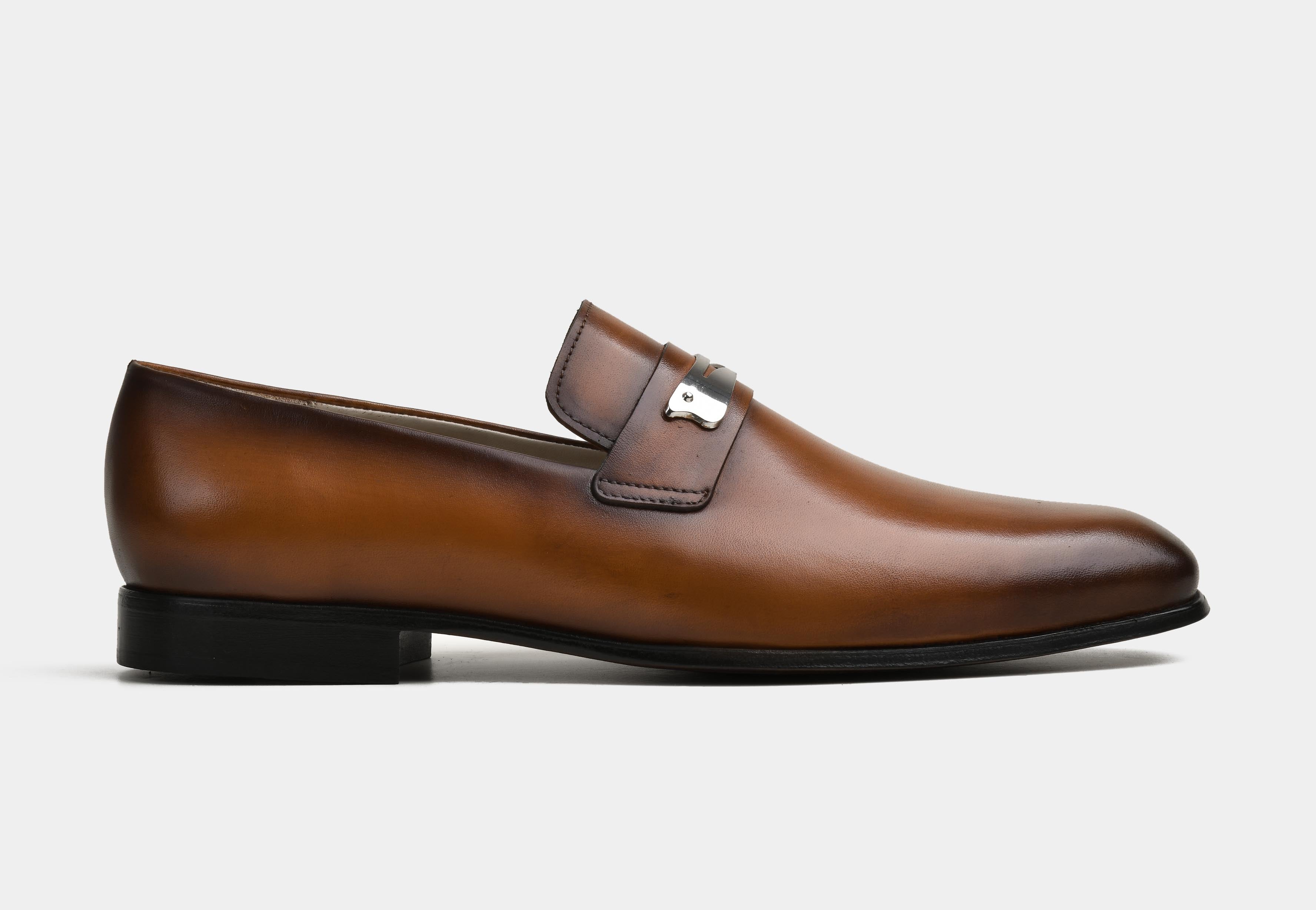 LIVANO | MEN TAN HAND-BURNISHED CALF LEATHER LOAFERS
