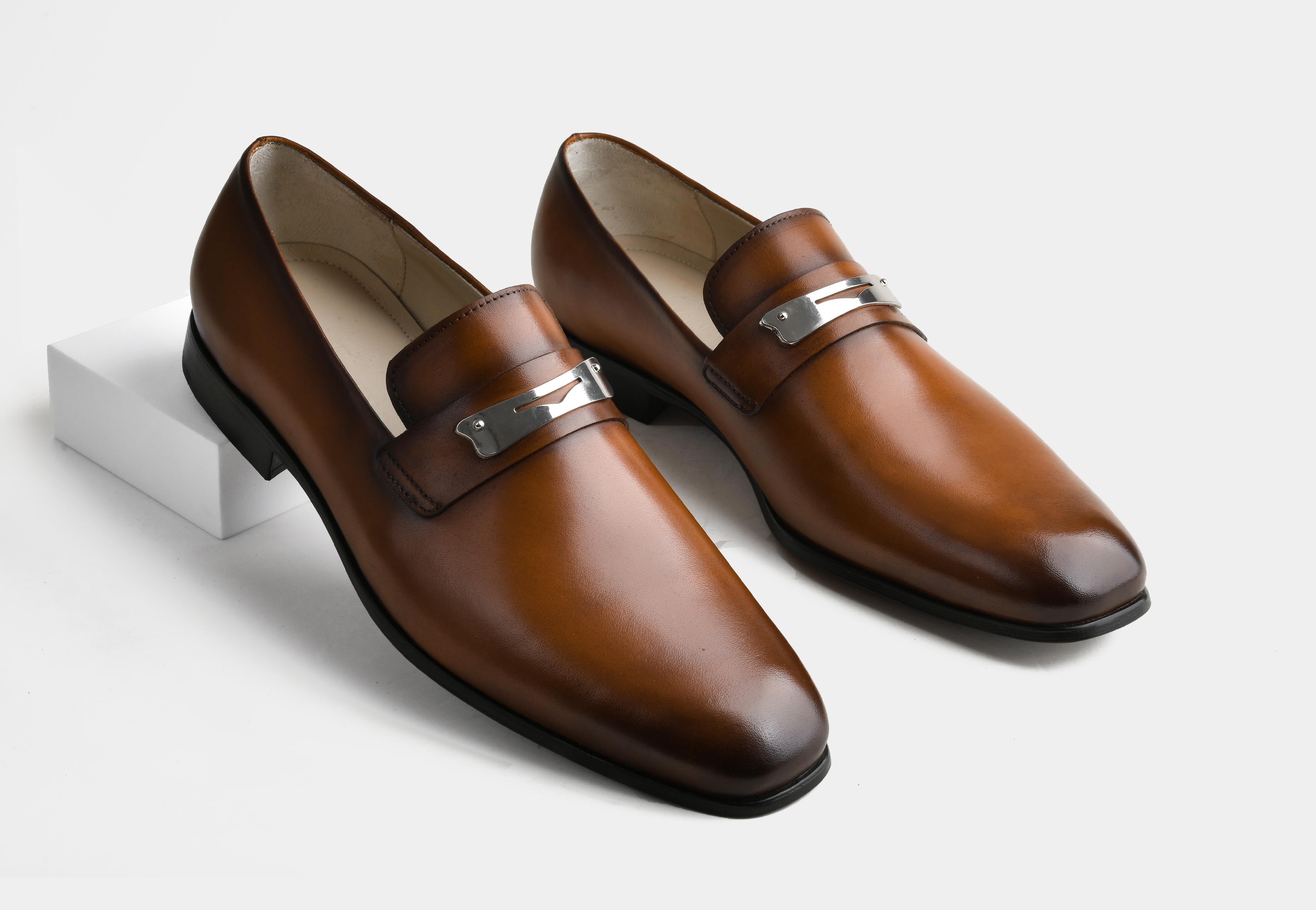 LIVANO | MEN TAN HAND-BURNISHED CALF LEATHER LOAFERS