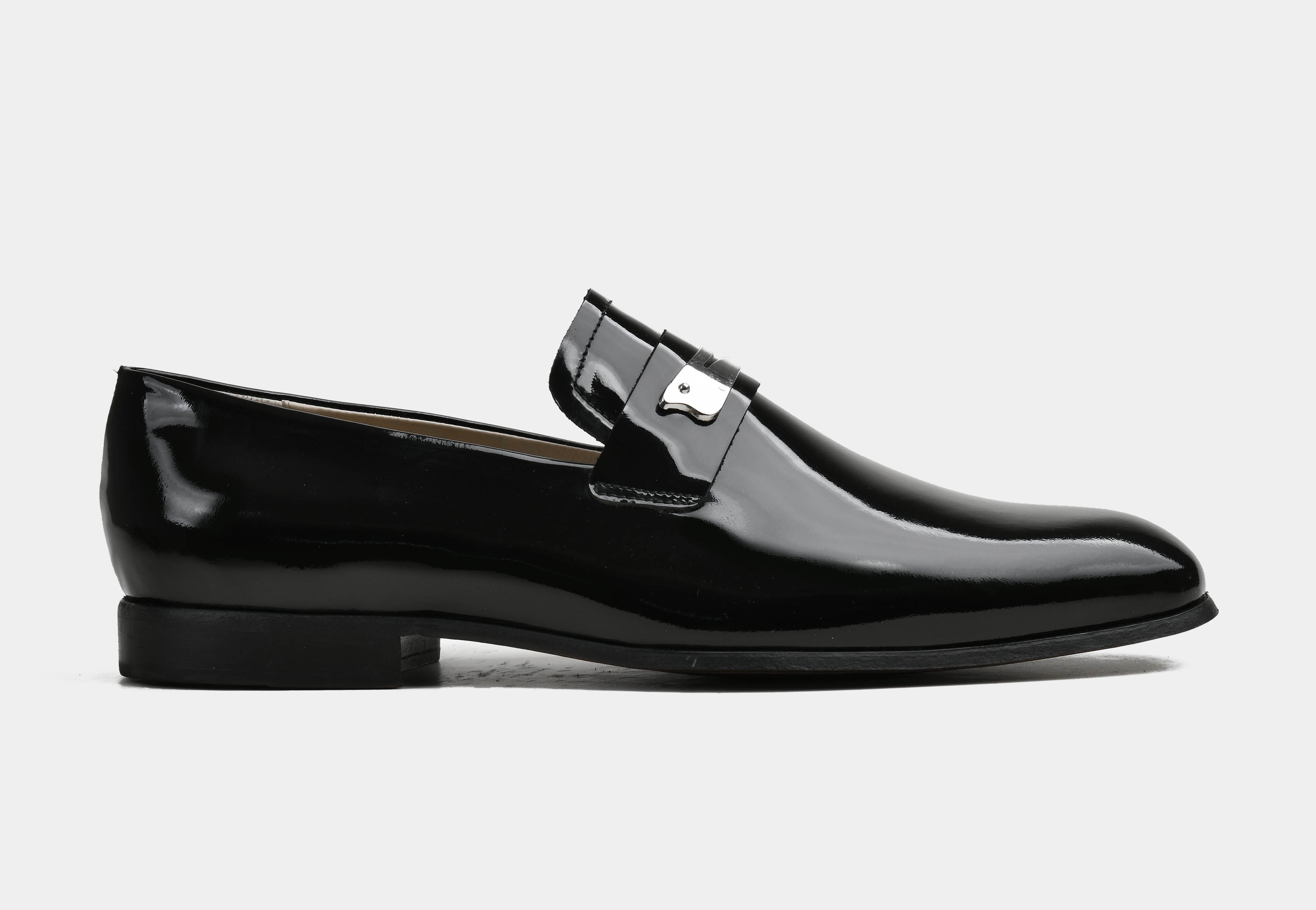 LIVANO | MEN BLACK PATENT METAL-STRAP LOAFERS