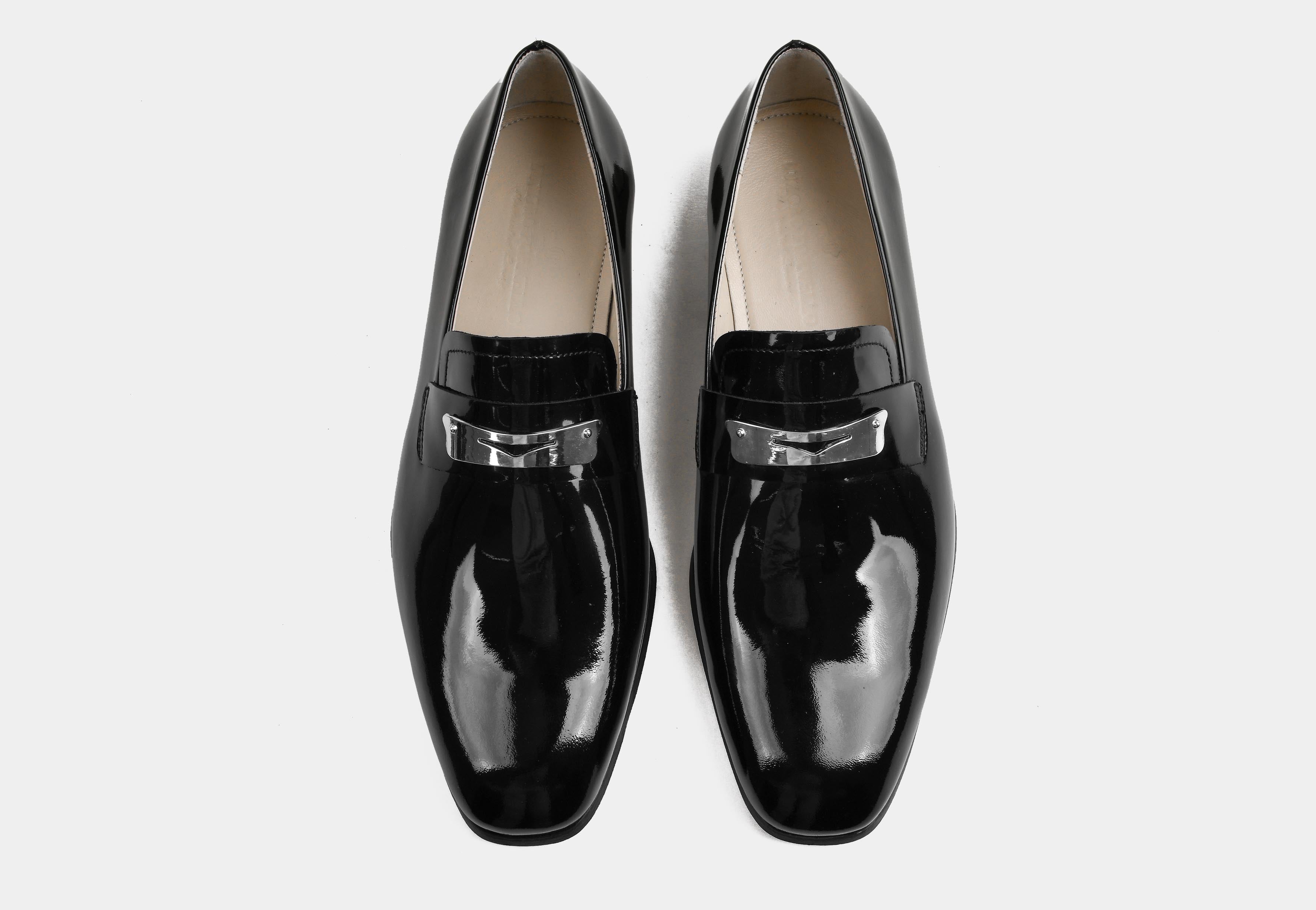 LIVANO | MEN BLACK PATENT METAL-STRAP LOAFERS