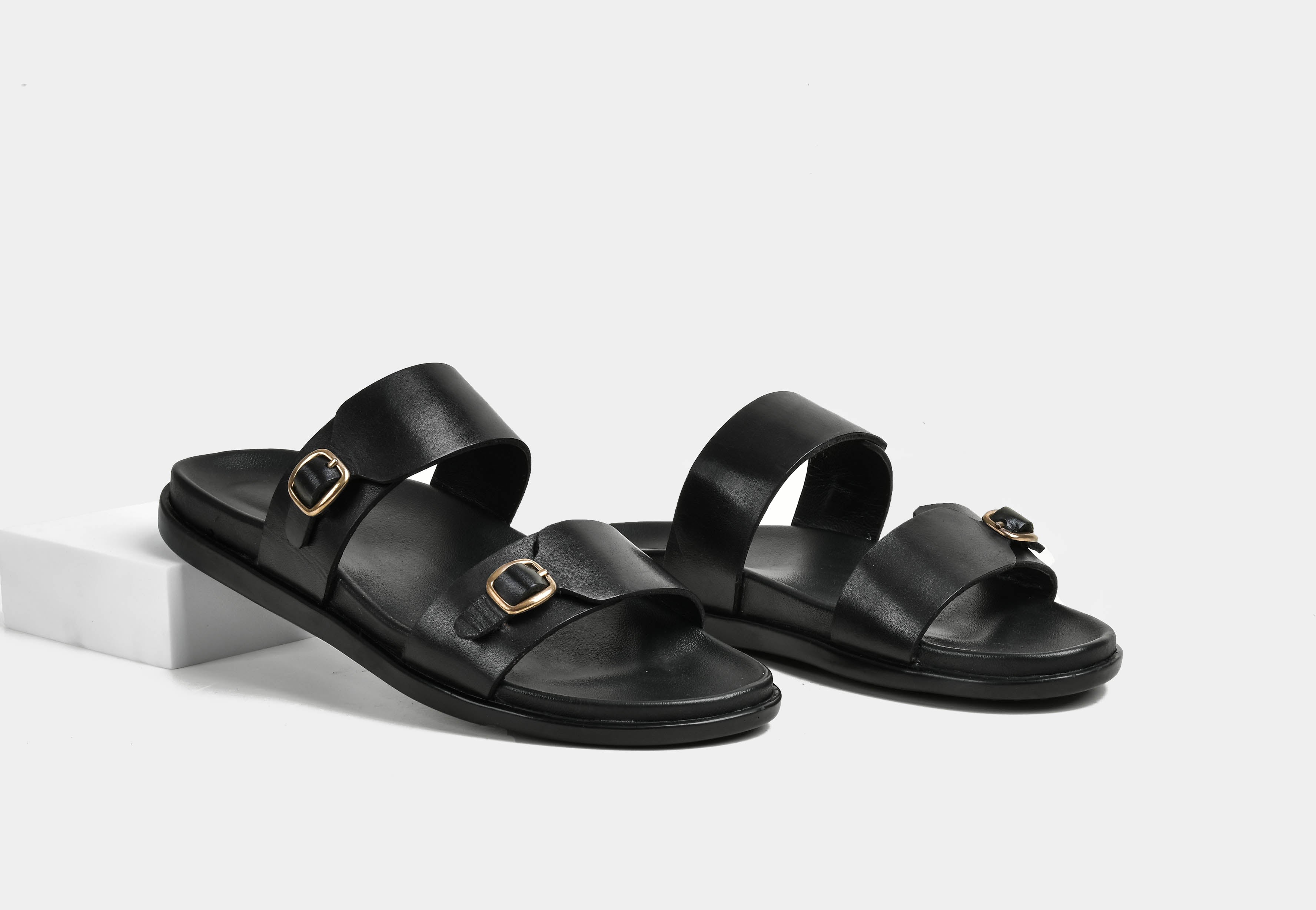 VITO | MEN BLACK DOUBLE STRAP SLIDERS