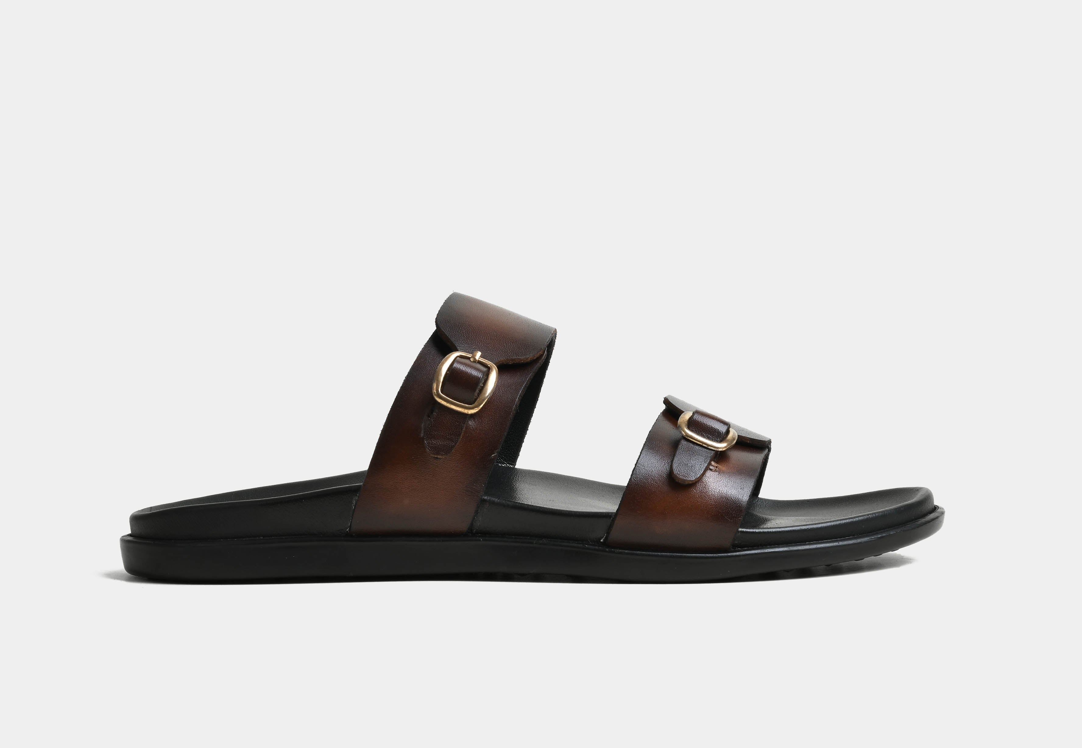 VITO | MEN BROWN DOUBLE STRAP SLIDERS