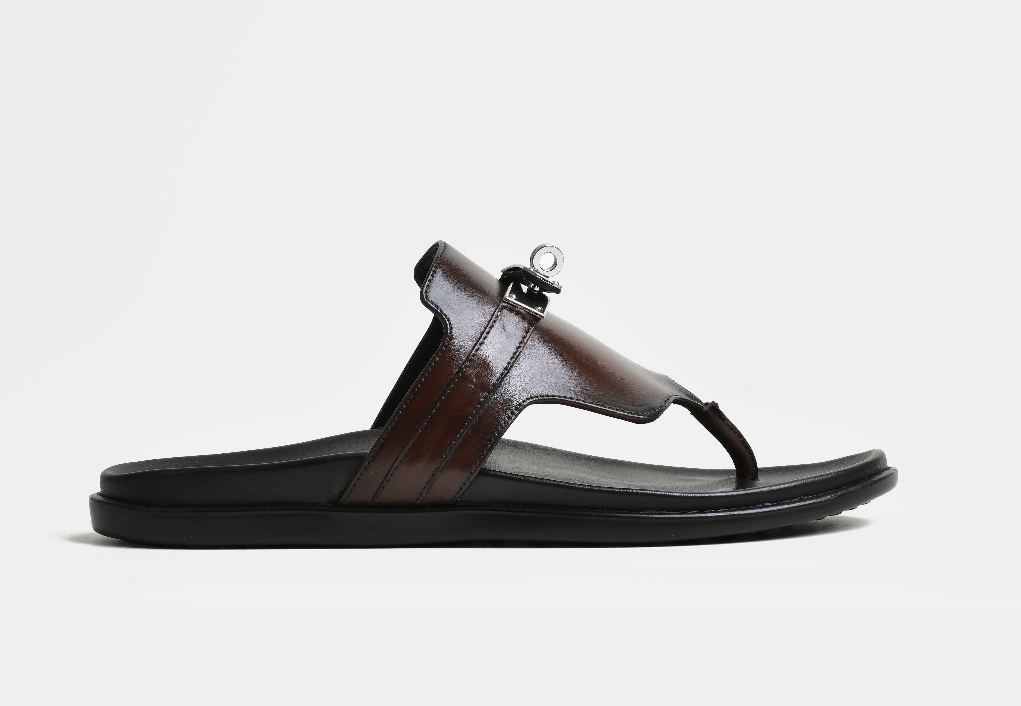 TORINO | MEN BROWN LEATHER TOE-RING SLIDERS