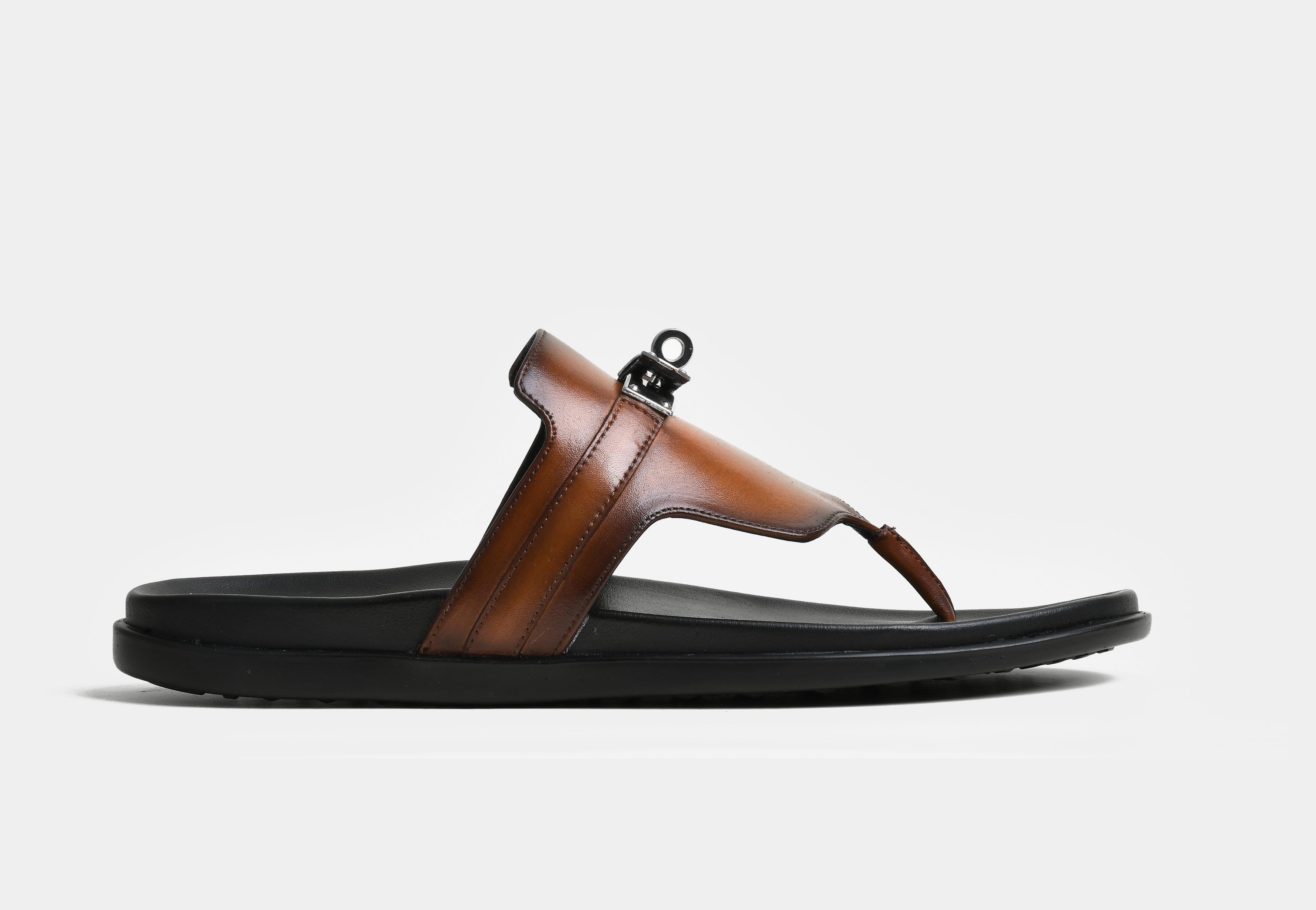 TORINO | MEN TAN LEATHER TOE-RING SLIDERS