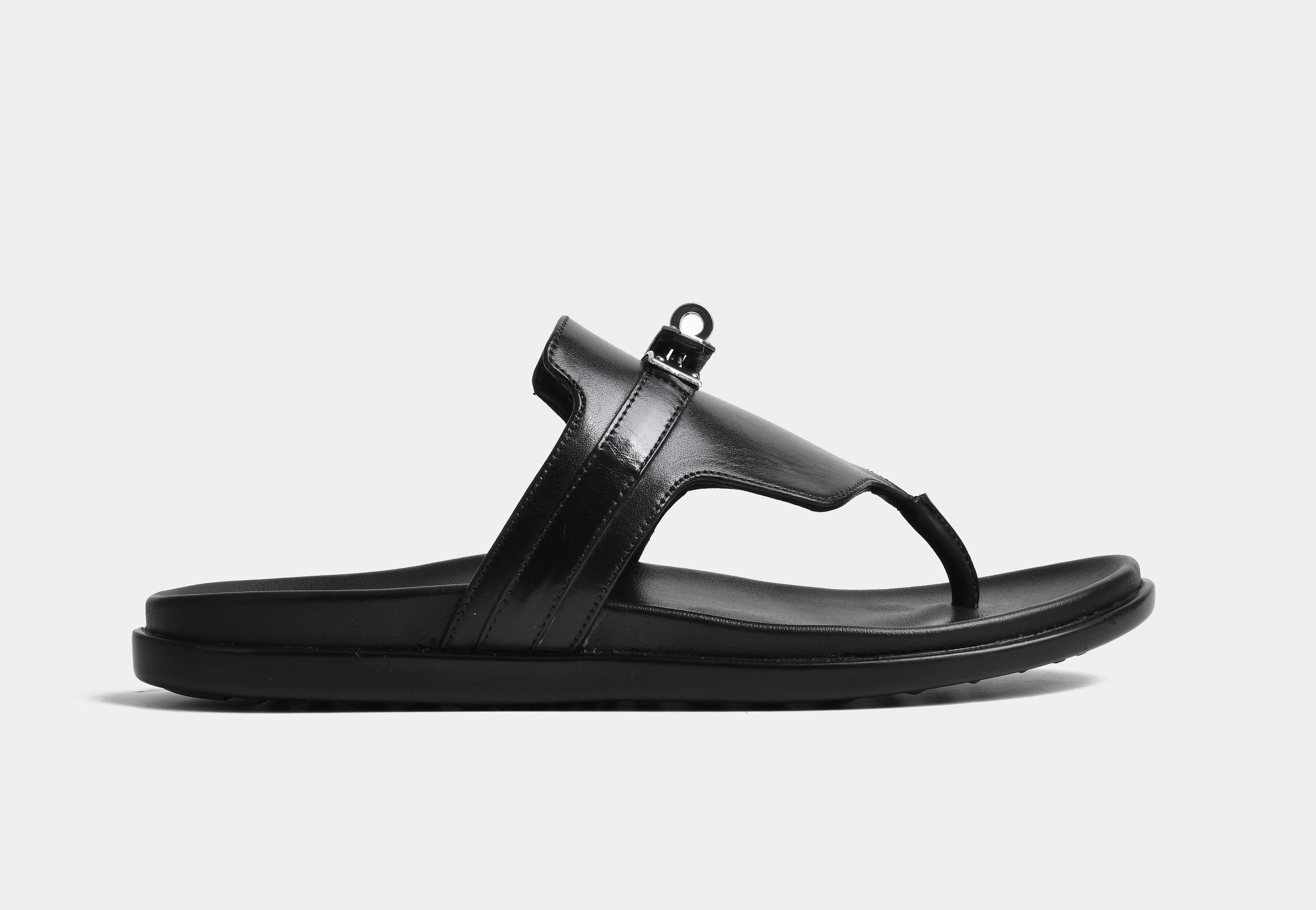 TORINO | MEN BLACK LEATHER TOE-RING SLIDERS
