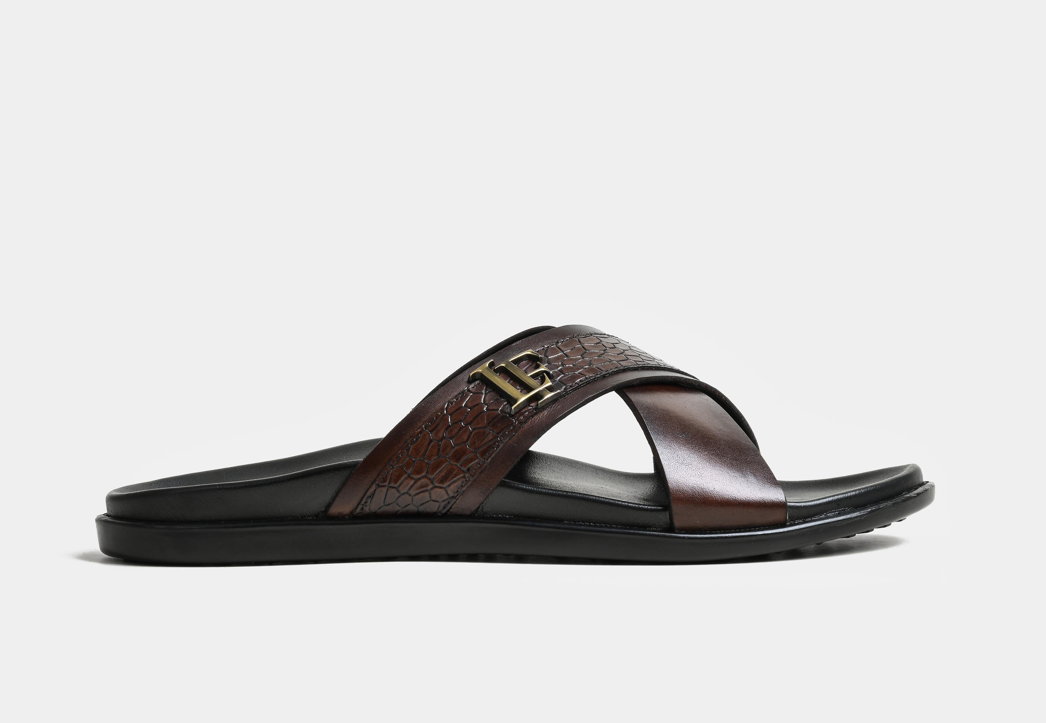 DELMODO | MEN BROWN CROSS-STRAP SLIDERS