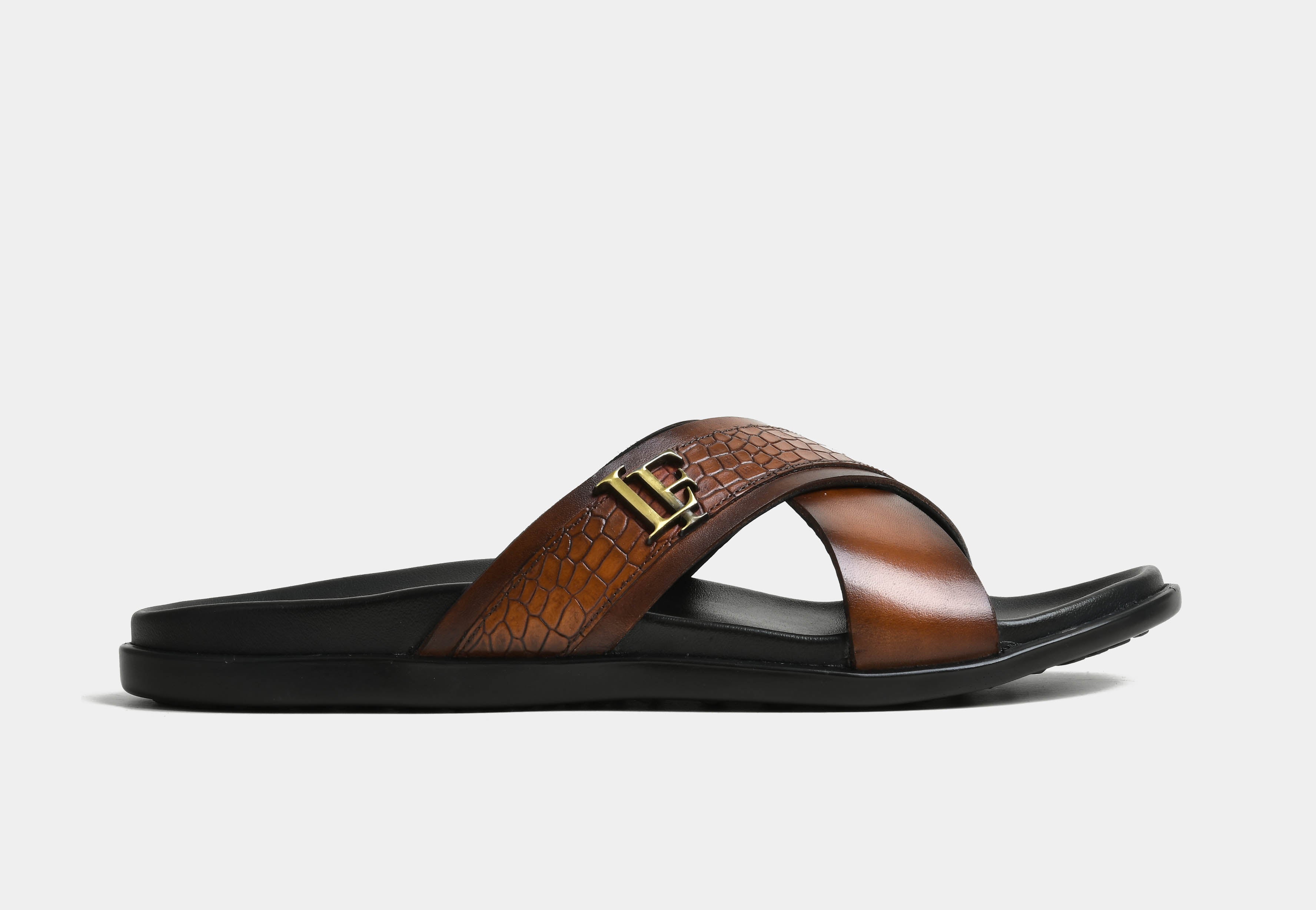 DELMODO | MEN TAN CROSS-STRAP SLIDERS