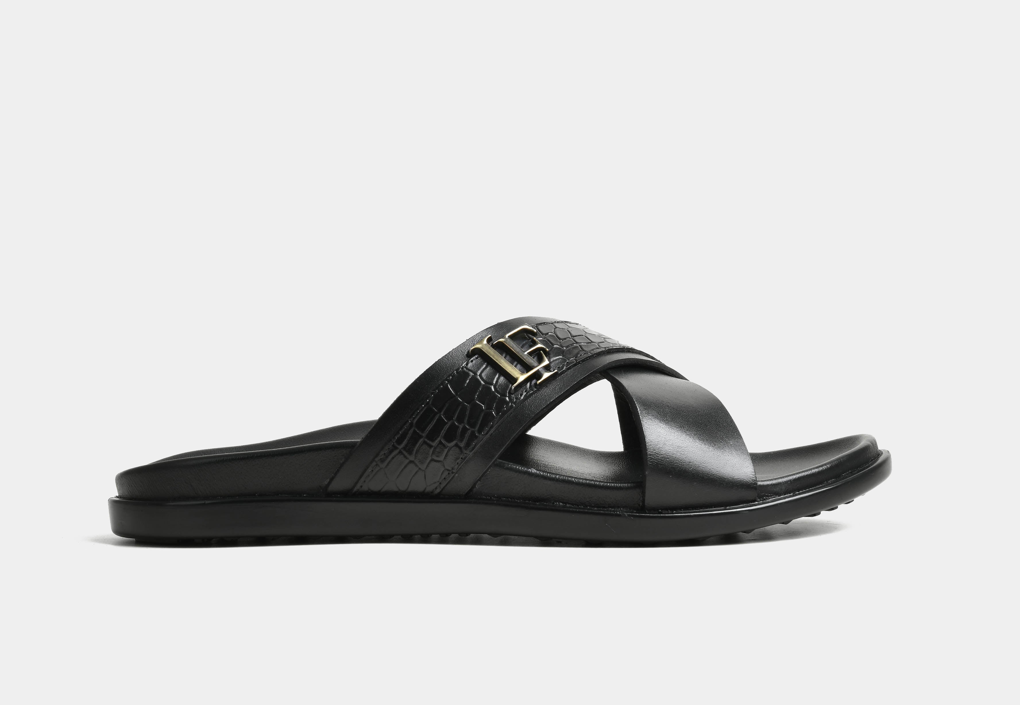DELMODO | MEN BLACK CROSS-STRAP SLIDERS